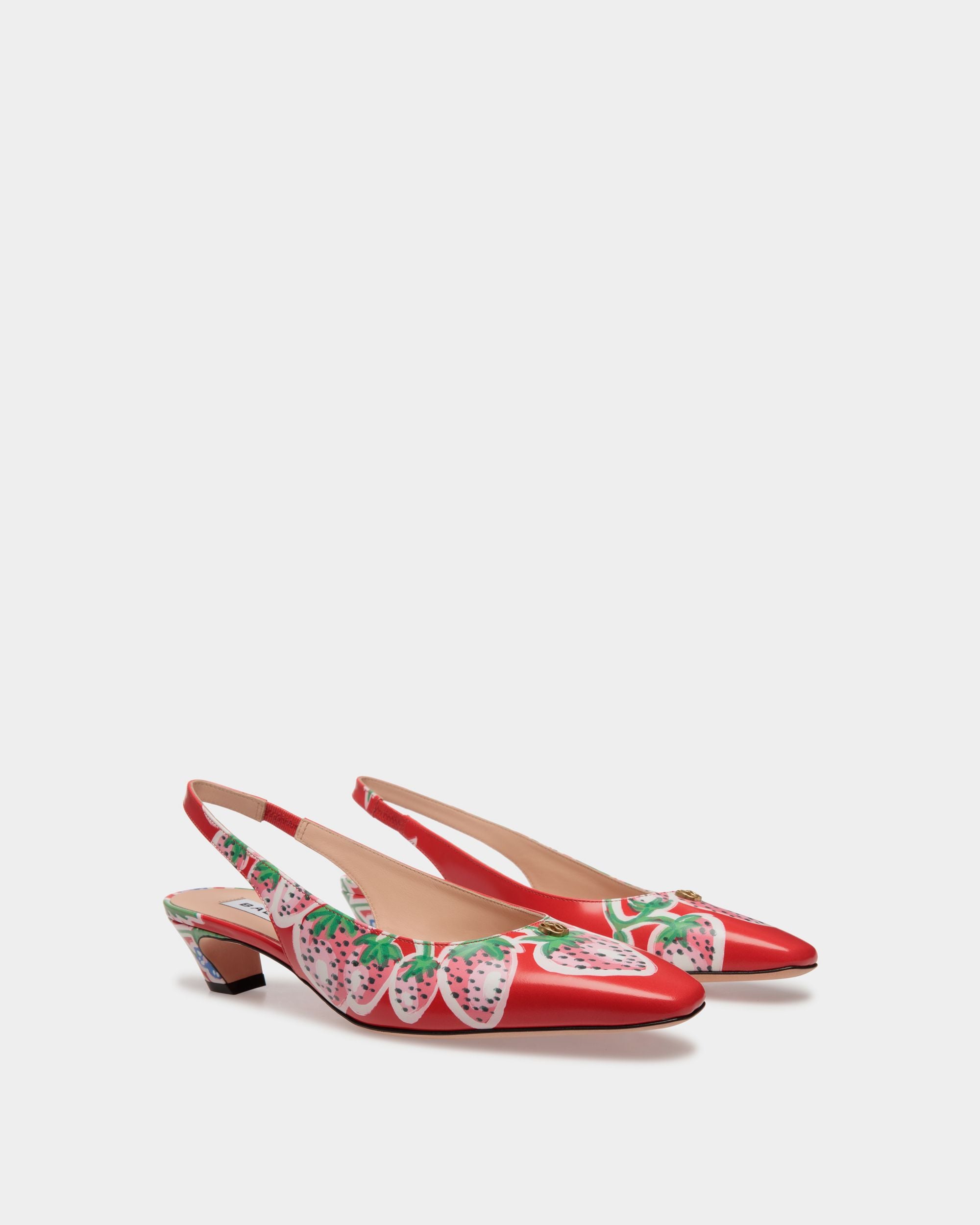 Sylt Slingback-Pumps Aus Bedrucktem, Gebürstetem Leder In Strawberry - Damen - Bally - 03