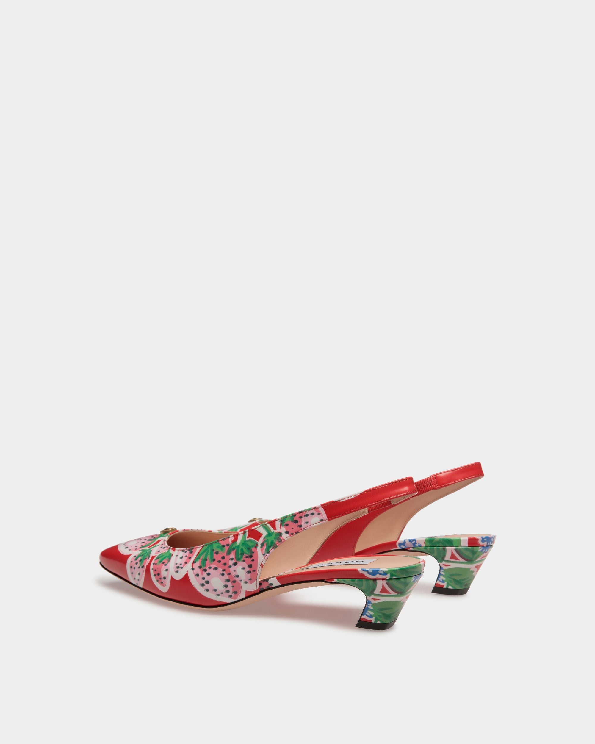 Sylt Slingback-Pumps Aus Bedrucktem, Gebürstetem Leder In Strawberry - Damen - Bally - 04