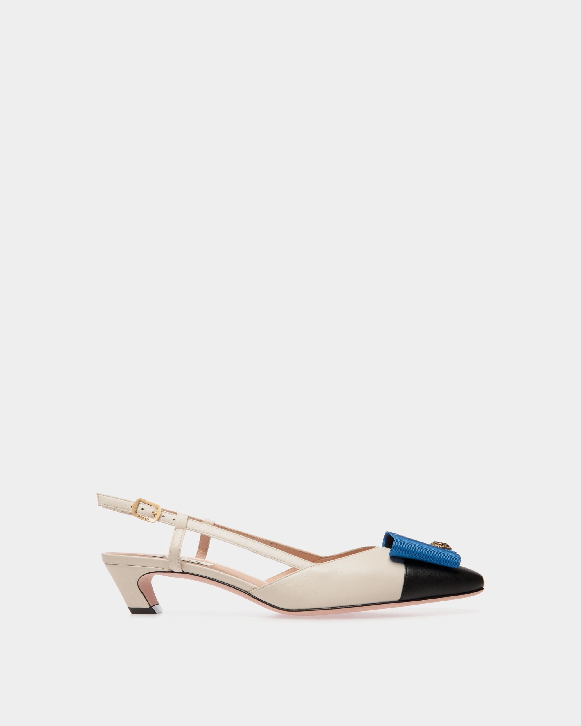 Décolleté Slingback B-Bow In Pelle Bianca E Nera - Donna - Bally - 01