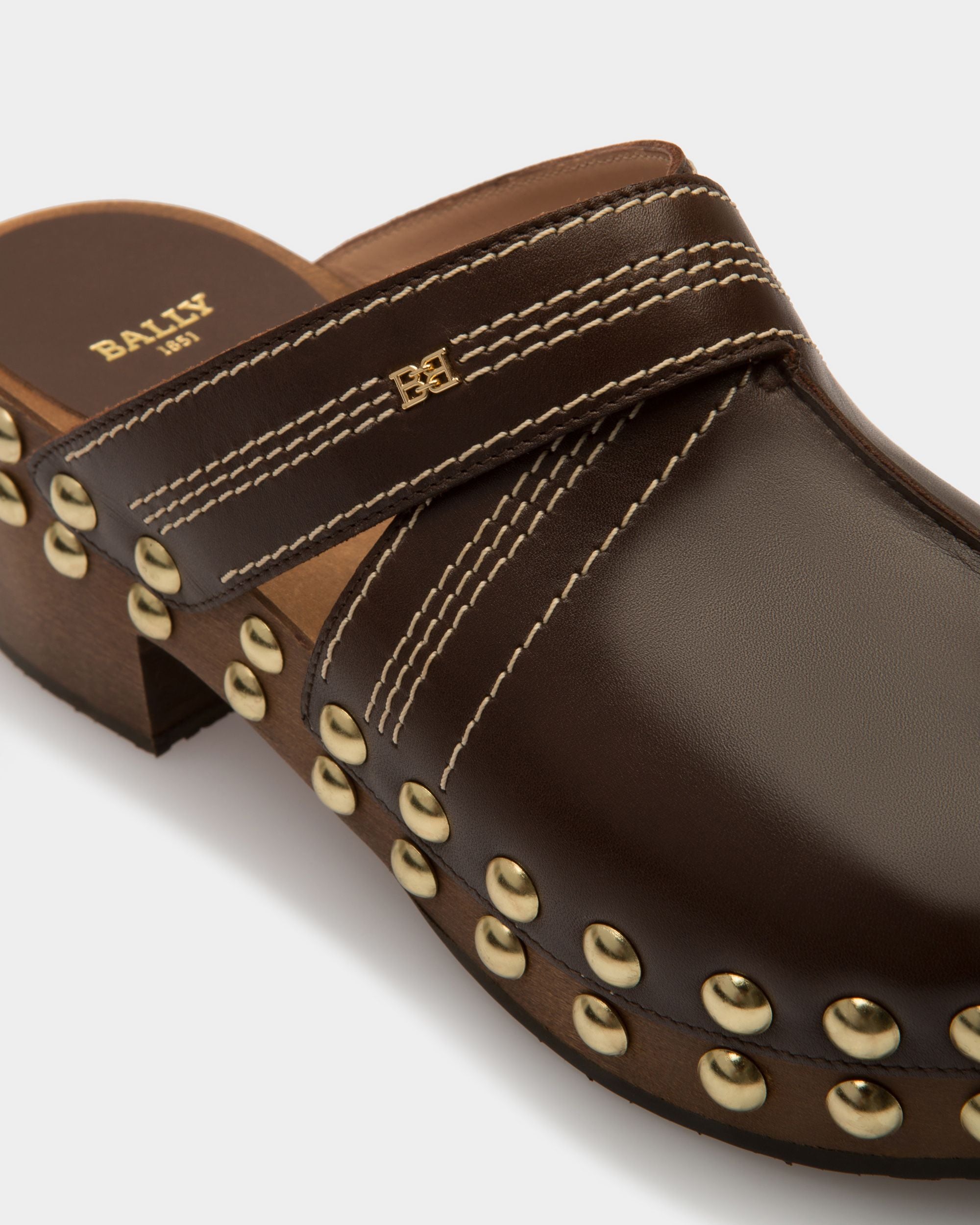 Ele Mule Sabot En Cuir Marron - Femme - Bally - 03