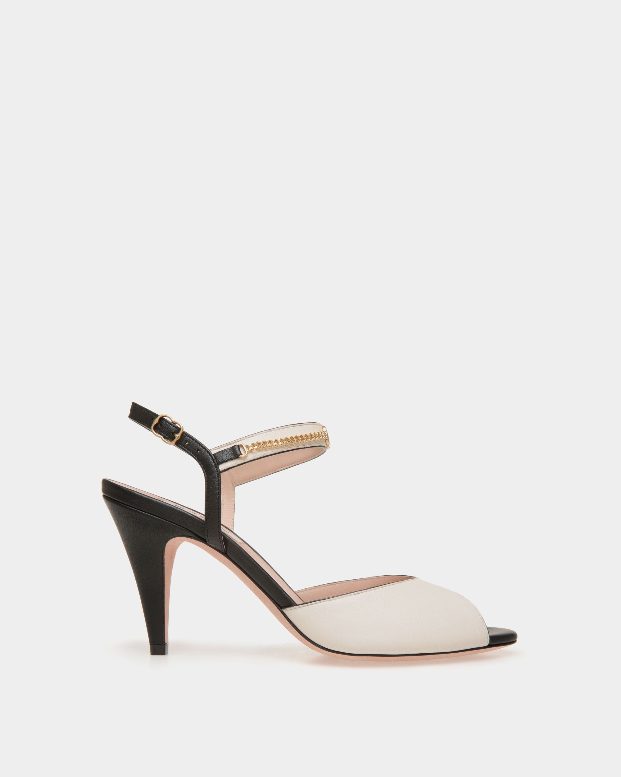 Sandale À Talon Daily Emblem En Cuir Noir Et Blanc - Femme - Bally - 01