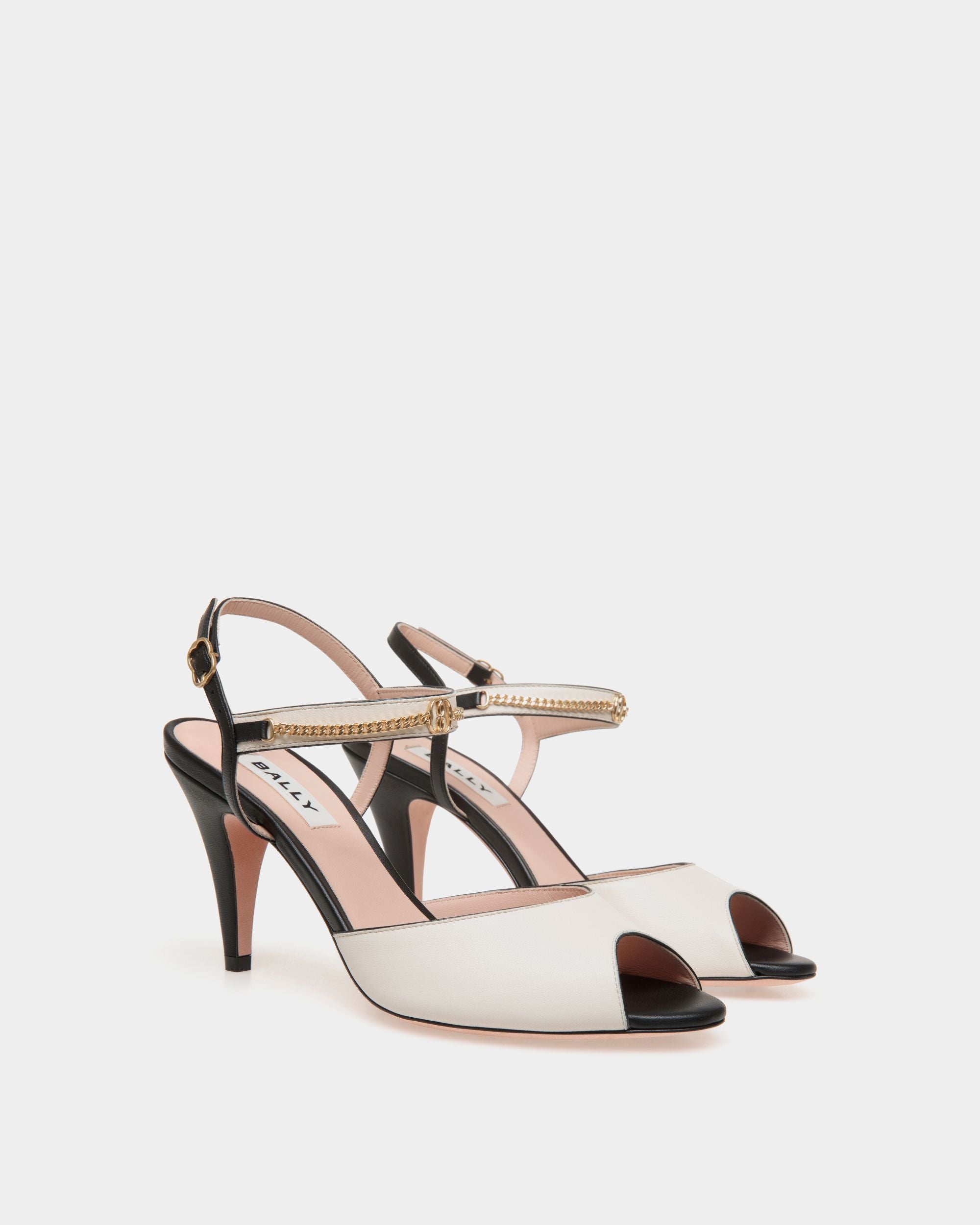 Sandale À Talon Daily Emblem En Cuir Noir Et Blanc - Femme - Bally - 02