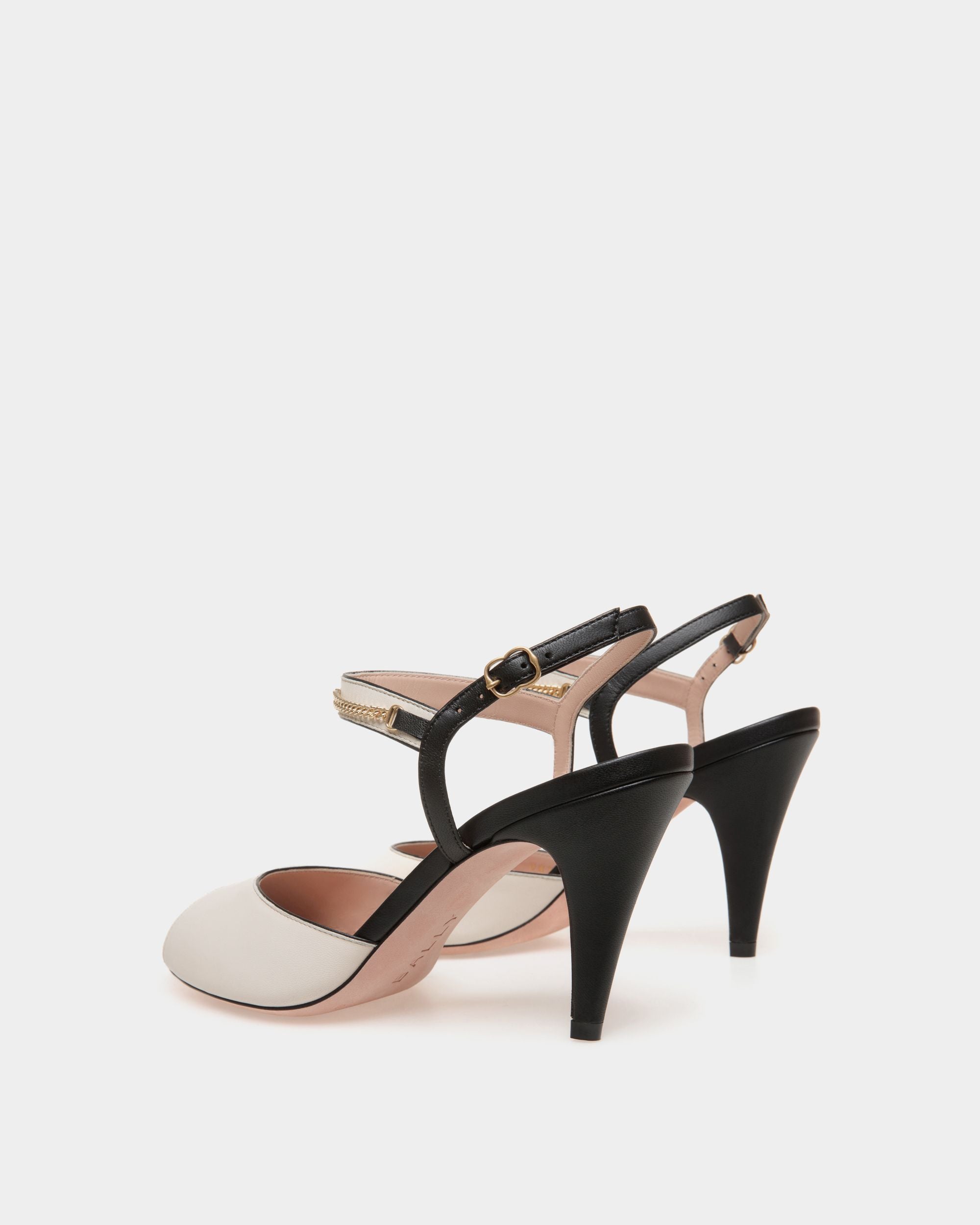 Sandale À Talon Daily Emblem En Cuir Noir Et Blanc - Femme - Bally - 03