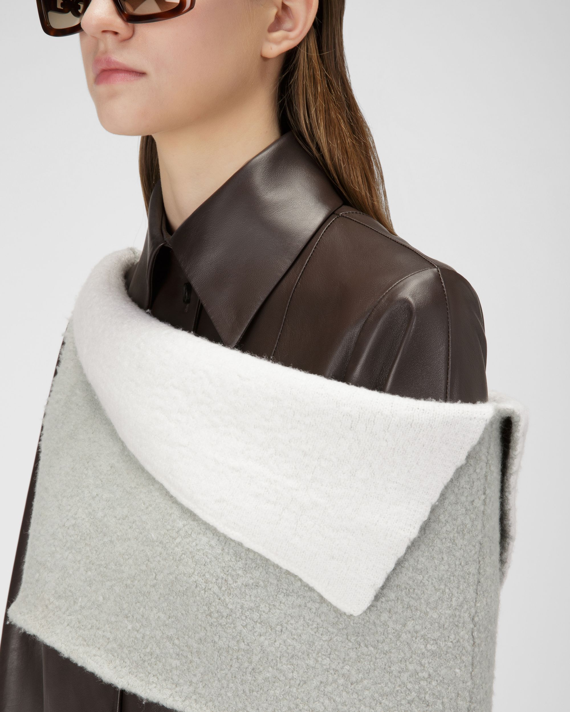 Schal Aus Grauem Und Elfenbeinfarbenem Wollmischgewebe - Damen - Bally - 04