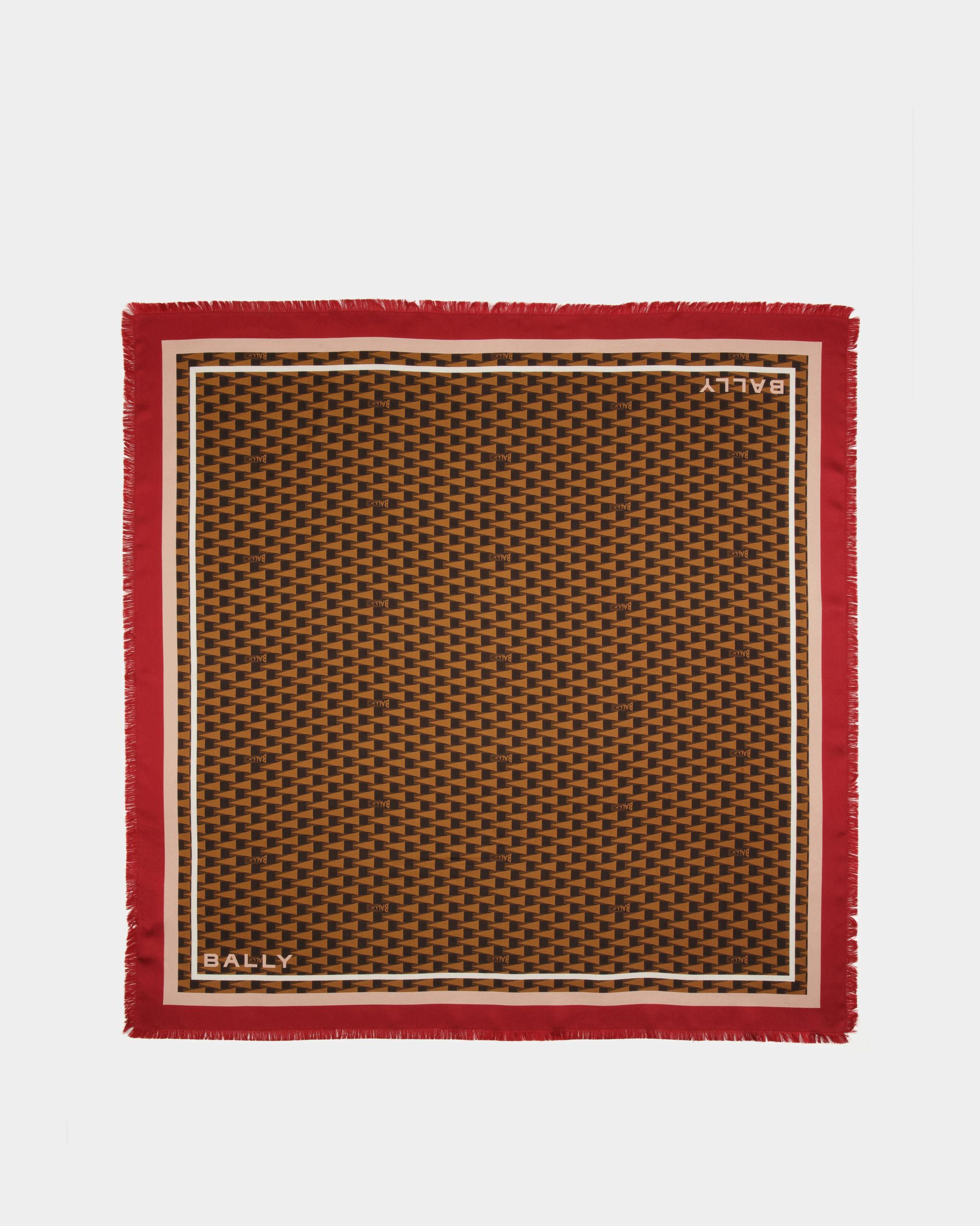 Foulard carré imprimé Pennant En soie couleur désert - Femme - Bally - 01