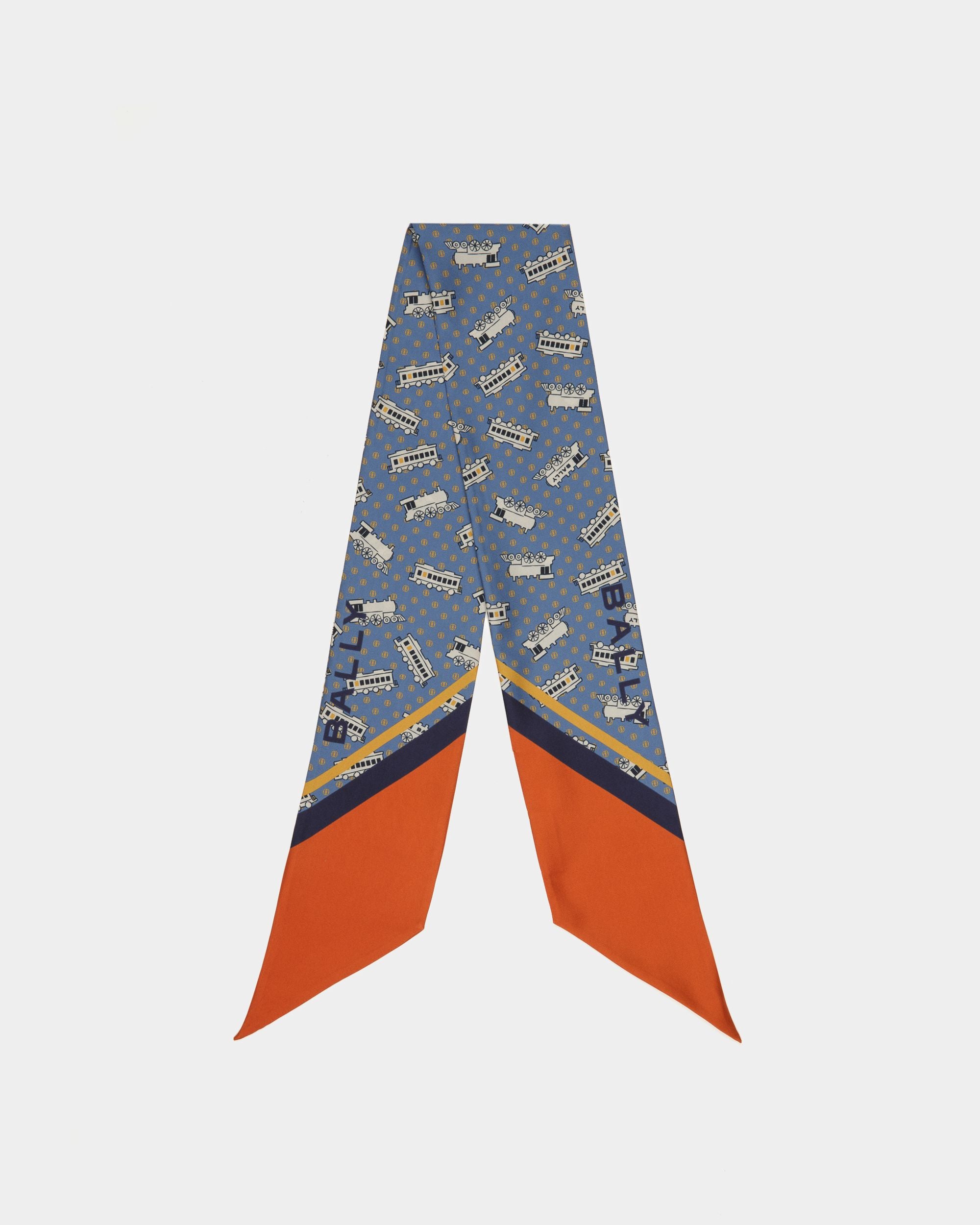 Seidenschal mit Train-Print Aus blauer Seide - Damen - Bally - 01