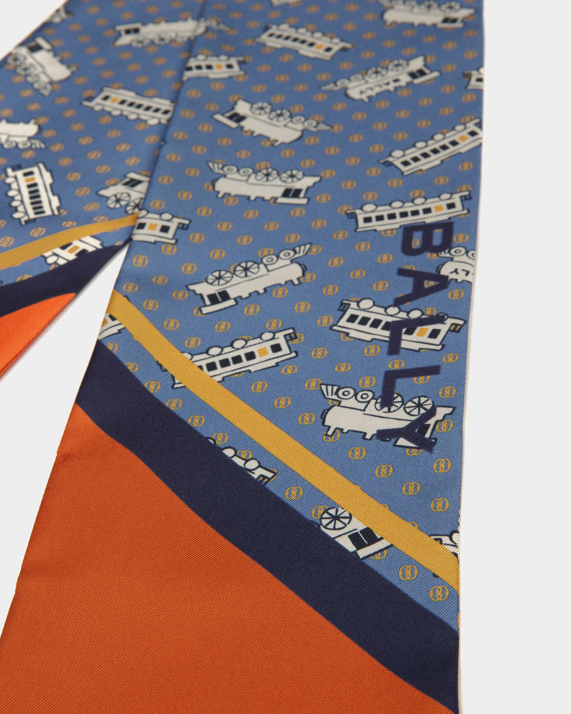 Seidenschal mit Train-Print Aus blauer Seide - Damen - Bally - 03