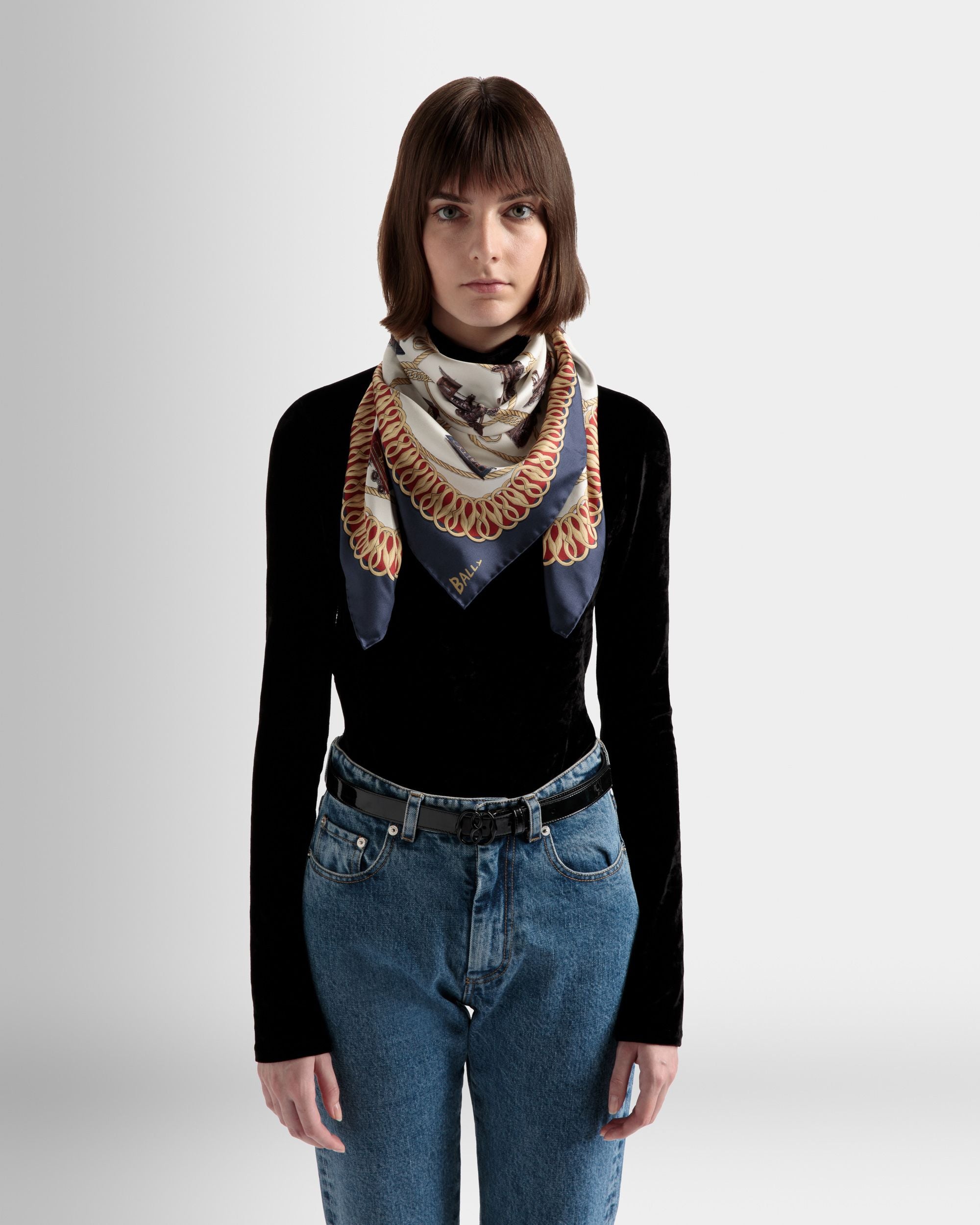 Halstuch mit Train-Print Aus mehrfarbiger Seide - Damen - Bally - 02