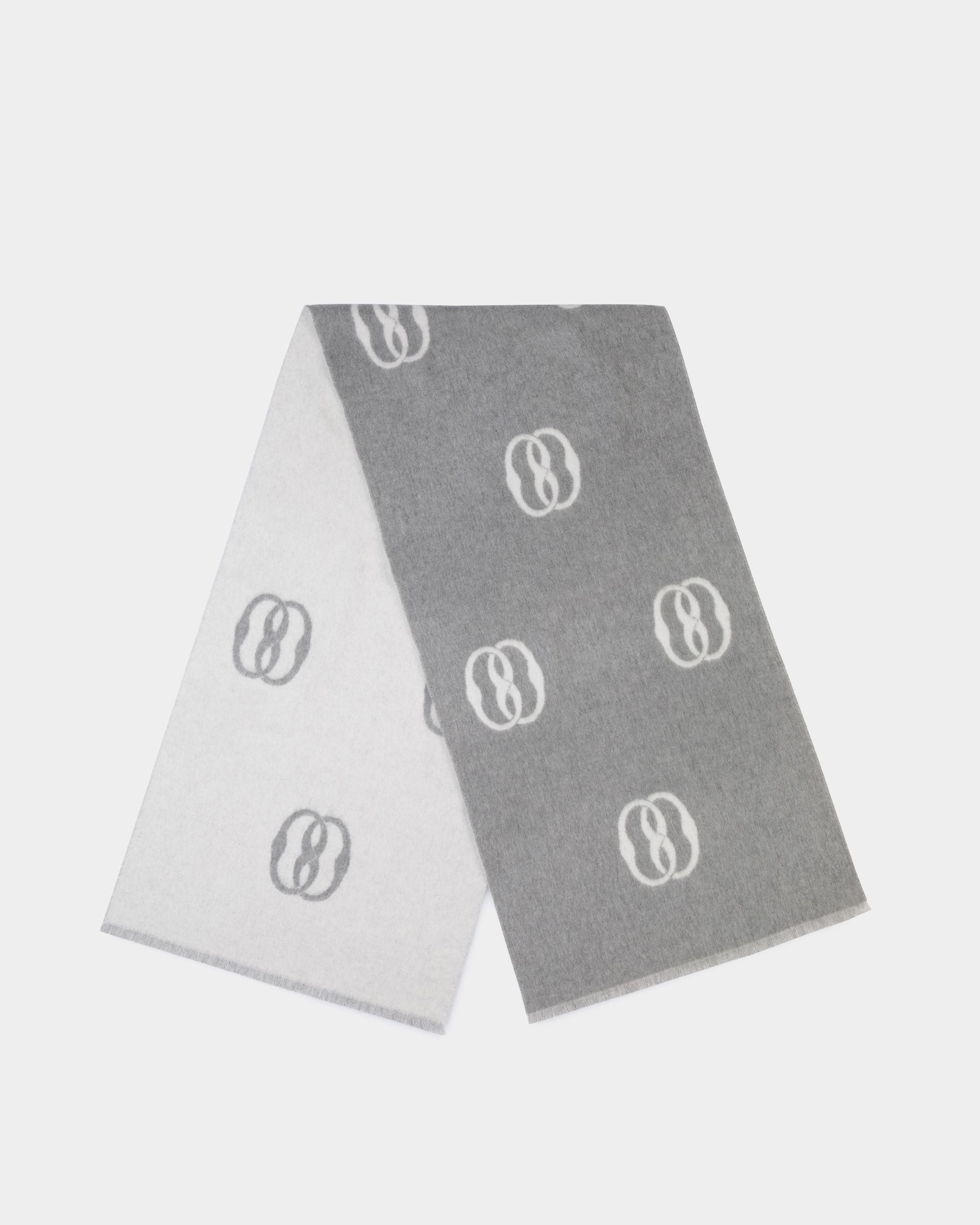 Emblem Scarf In Grey And White Wool - Women's - Bally - 01