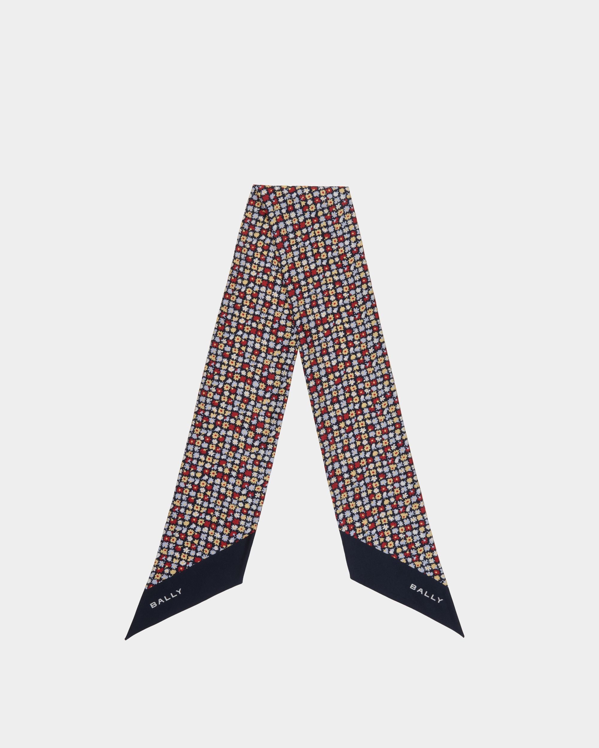 Neck Bow with Microflowers in Navy Blue Silk - Women's - Bally - 01