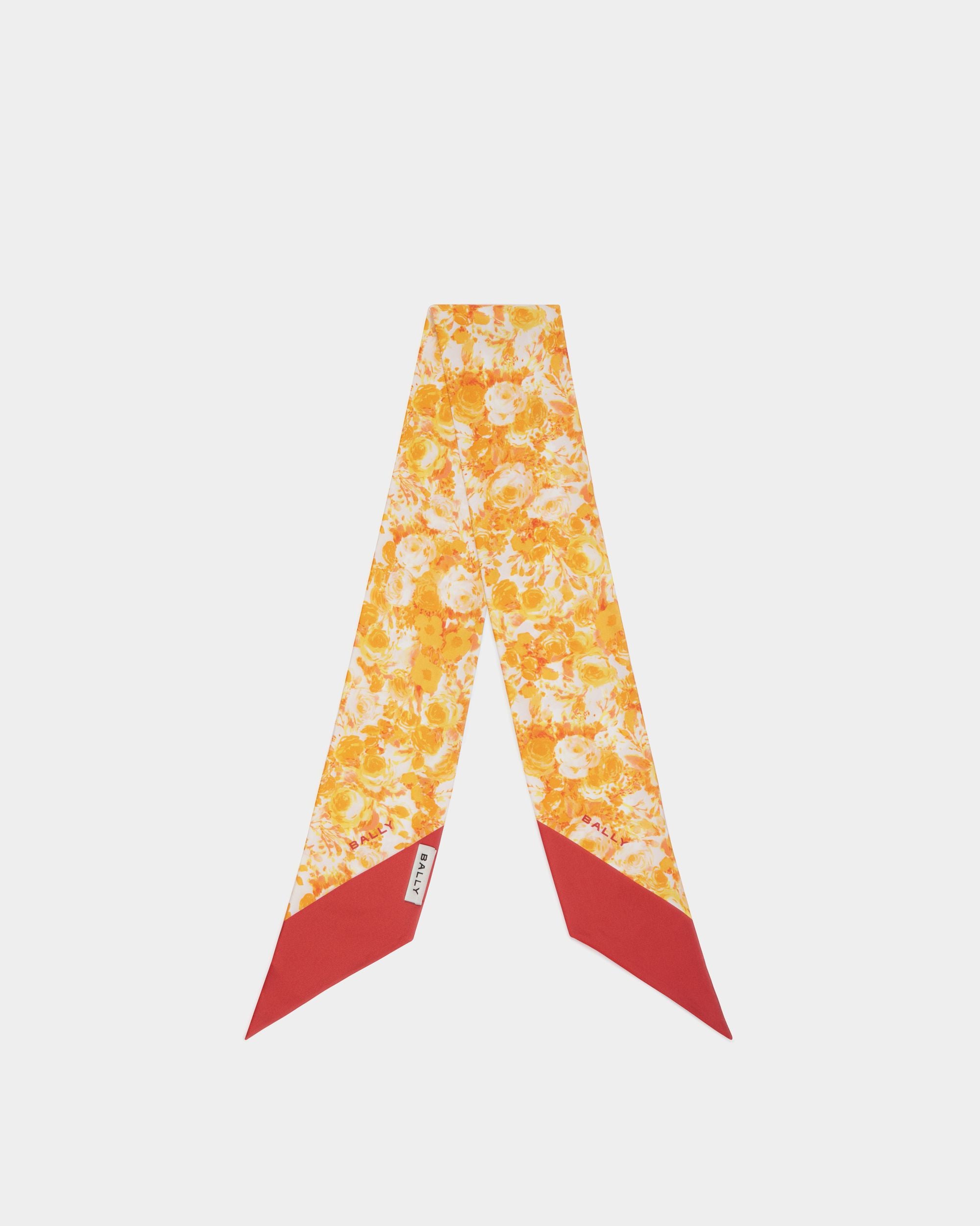 Halstuch Mit Rosengarten-Print Aus Seide In Koi Orange - Femme - Bally - 01