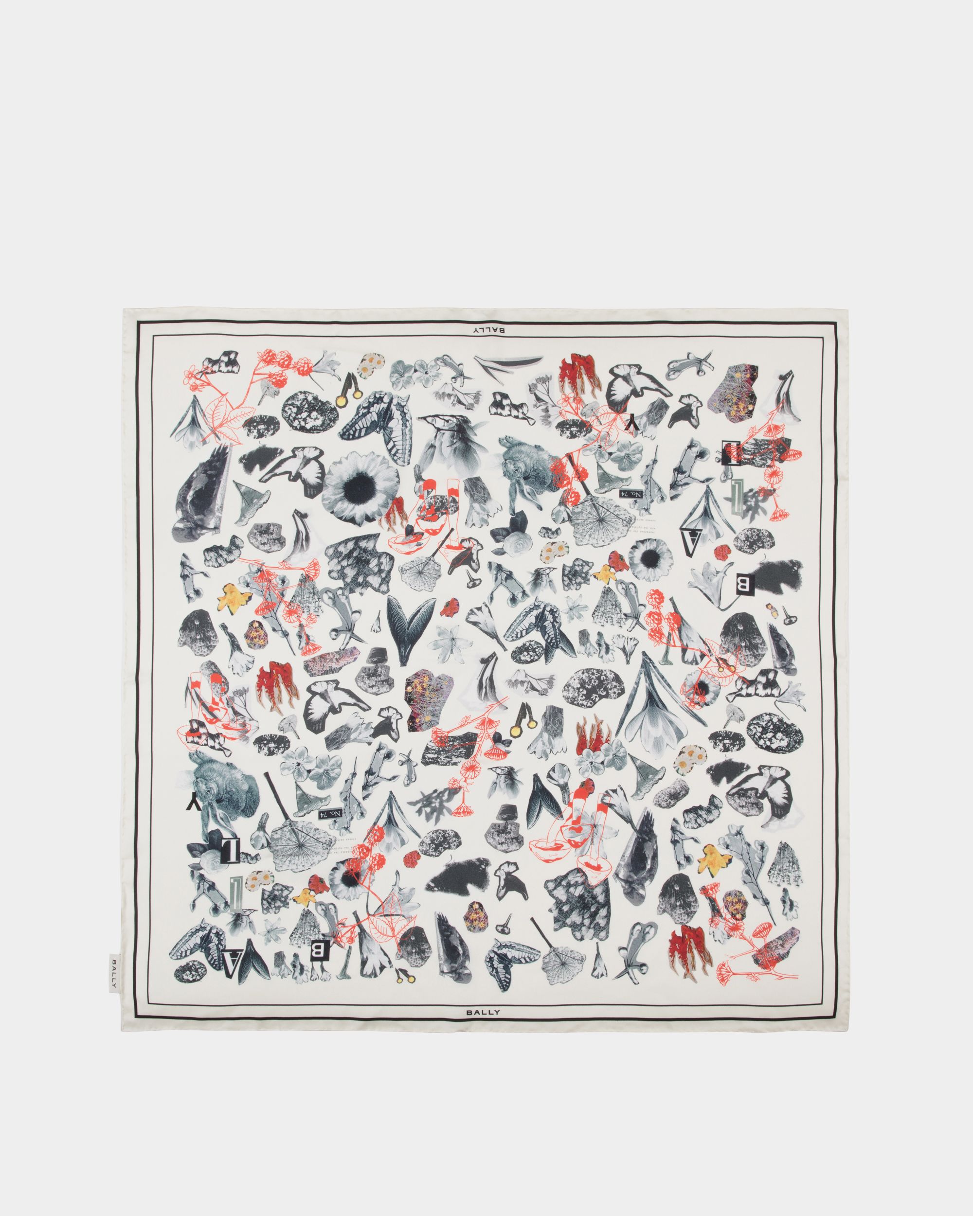Silk Scarf with a Bally Collage Print in Ivory - Women's - Bally - 01