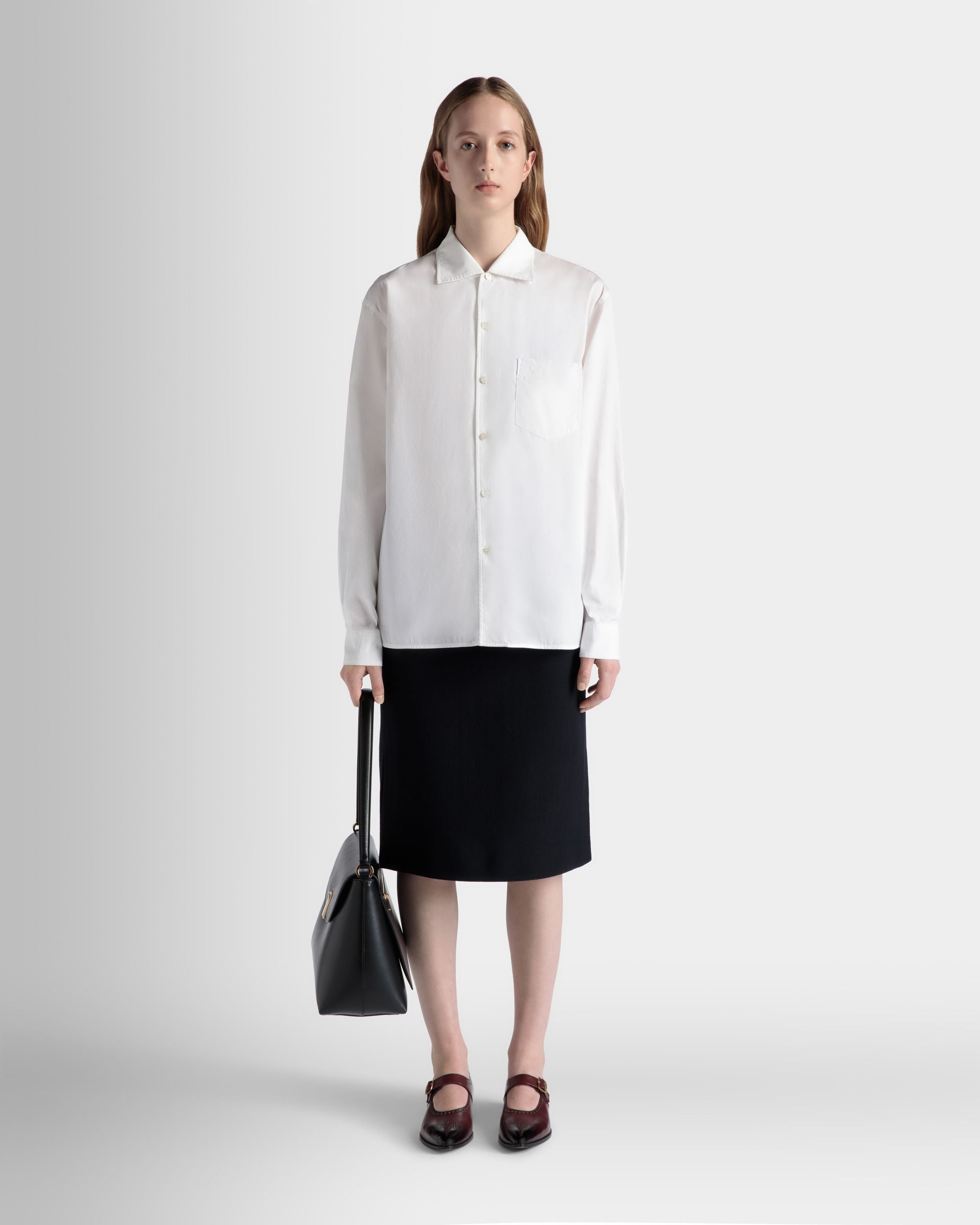 Long Sleeve Shirt In White Cotton - Women's - Bally - 02