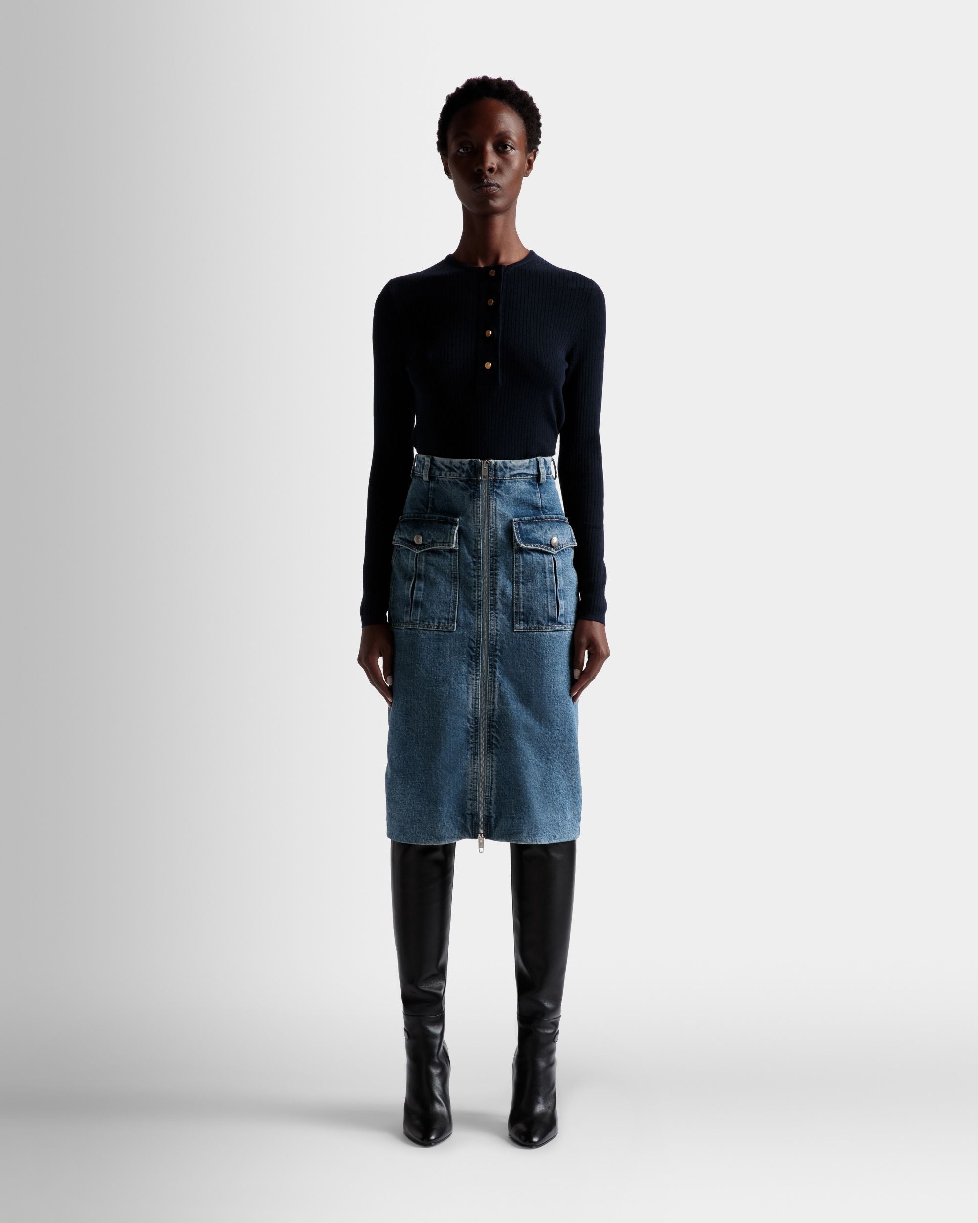Knielanger Rock Aus Hellblauem Denim - Damen - Bally - 02