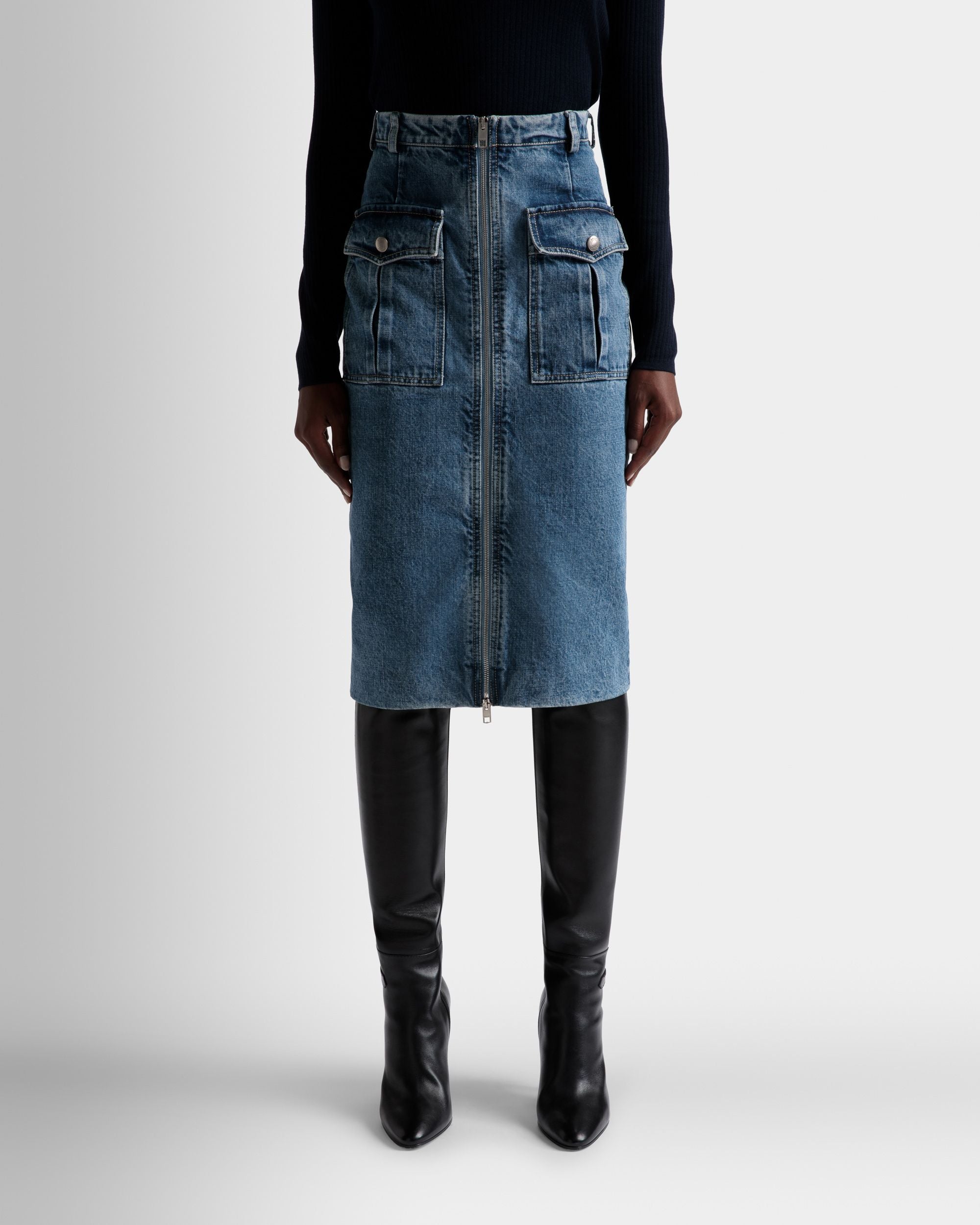 Knielanger Rock Aus Hellblauem Denim - Damen - Bally - 03