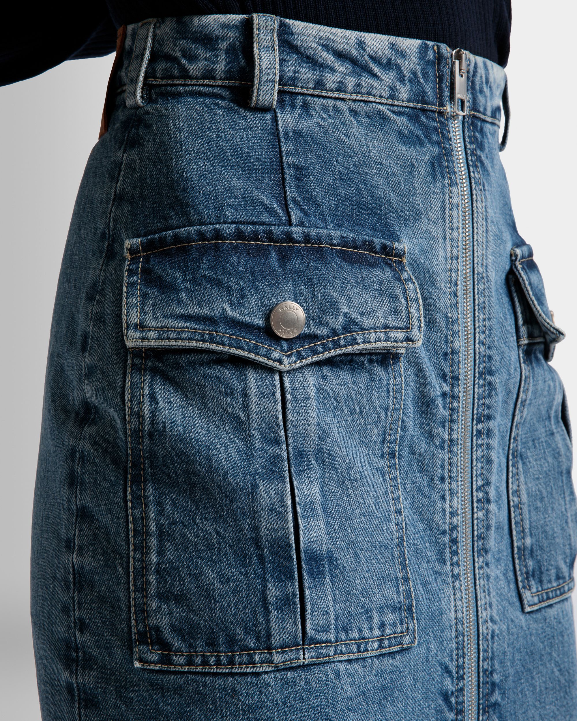 Knielanger Rock Aus Hellblauem Denim - Damen - Bally - 04
