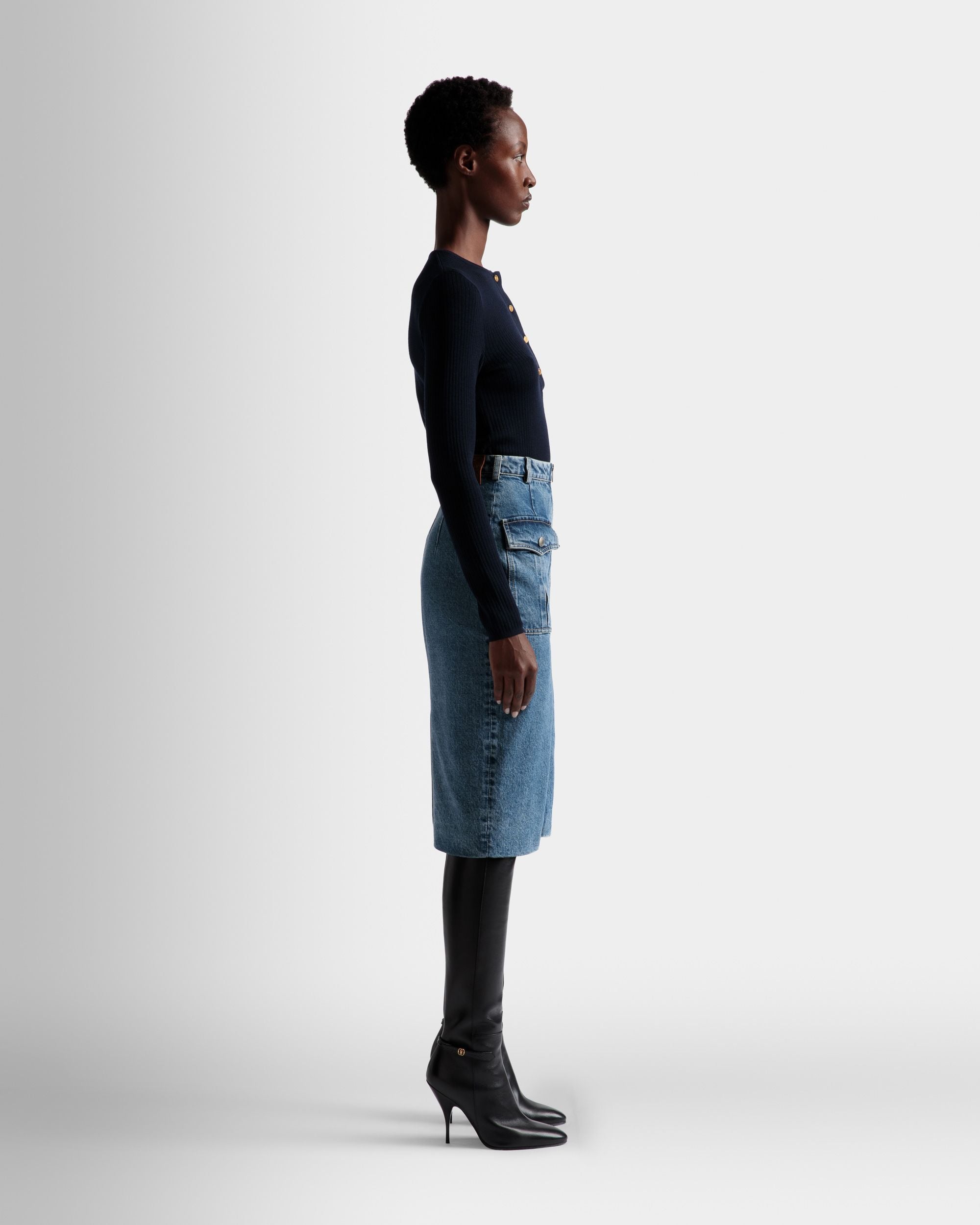 Knielanger Rock Aus Hellblauem Denim - Damen - Bally - 05