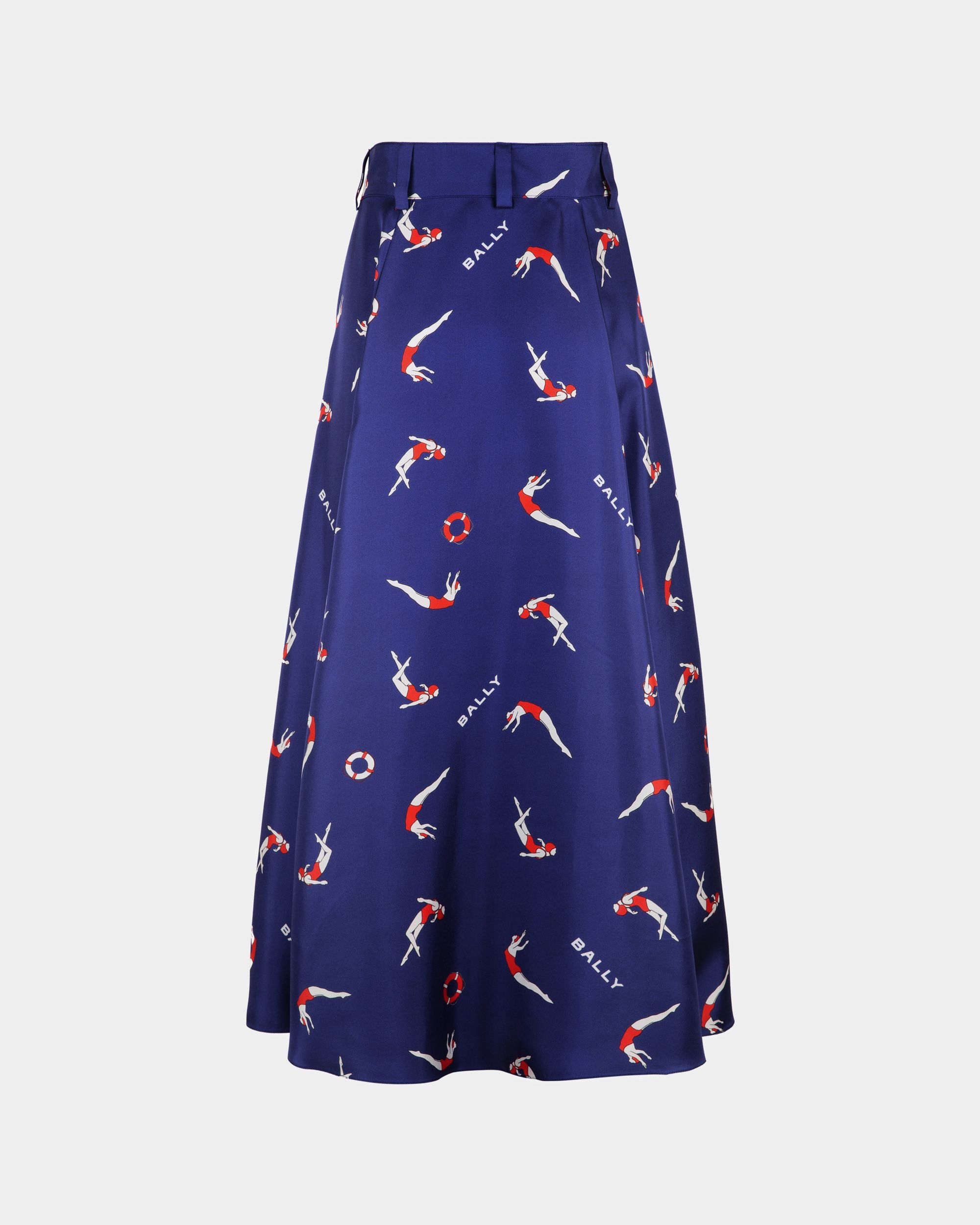 Bedruckter Midirock für Damen aus Seide in Blau | Bally | Still Life Rückseite