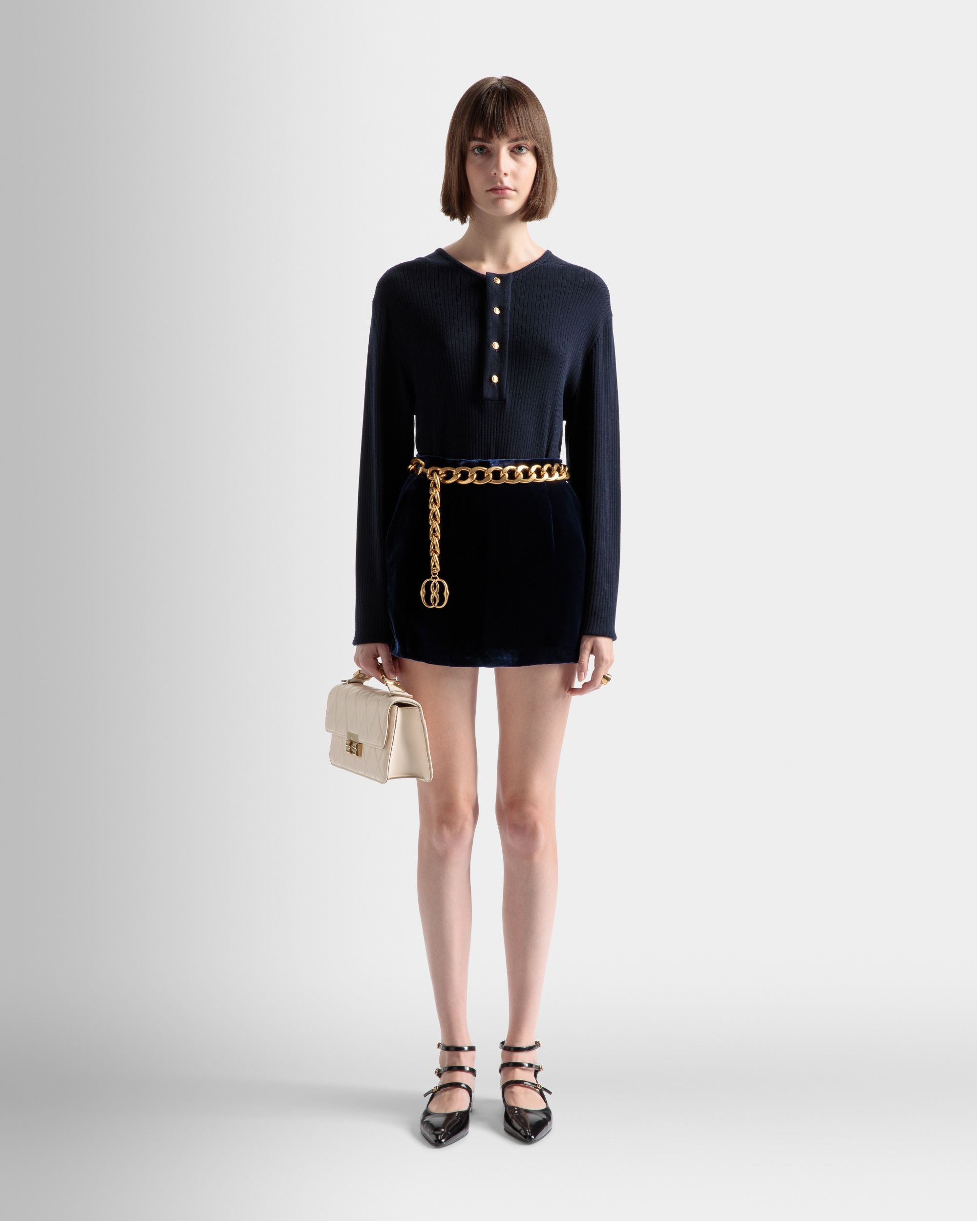 Mini-Jupe En Velours Bleu Marine - Femme - Bally - 02