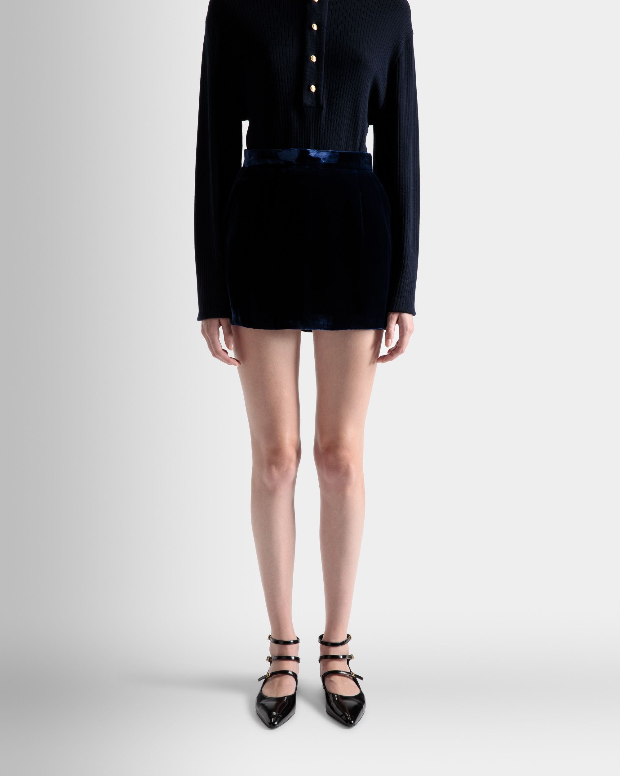 Mini-Jupe En Velours Bleu Marine - Femme - Bally - 03