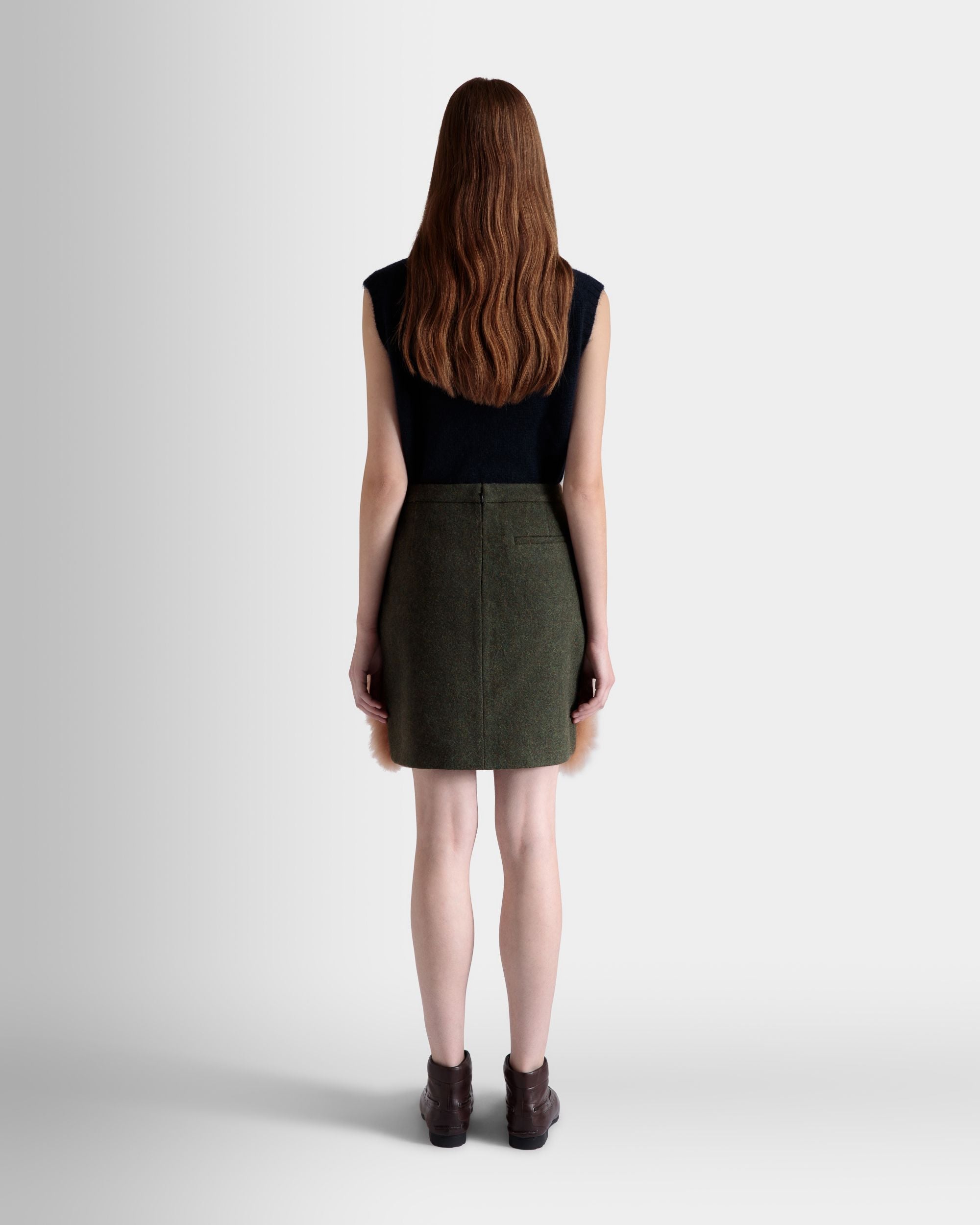 Mini Skirt In Dark Green And Praline Beige Wool and Shearling - Women's - Bally - 06
