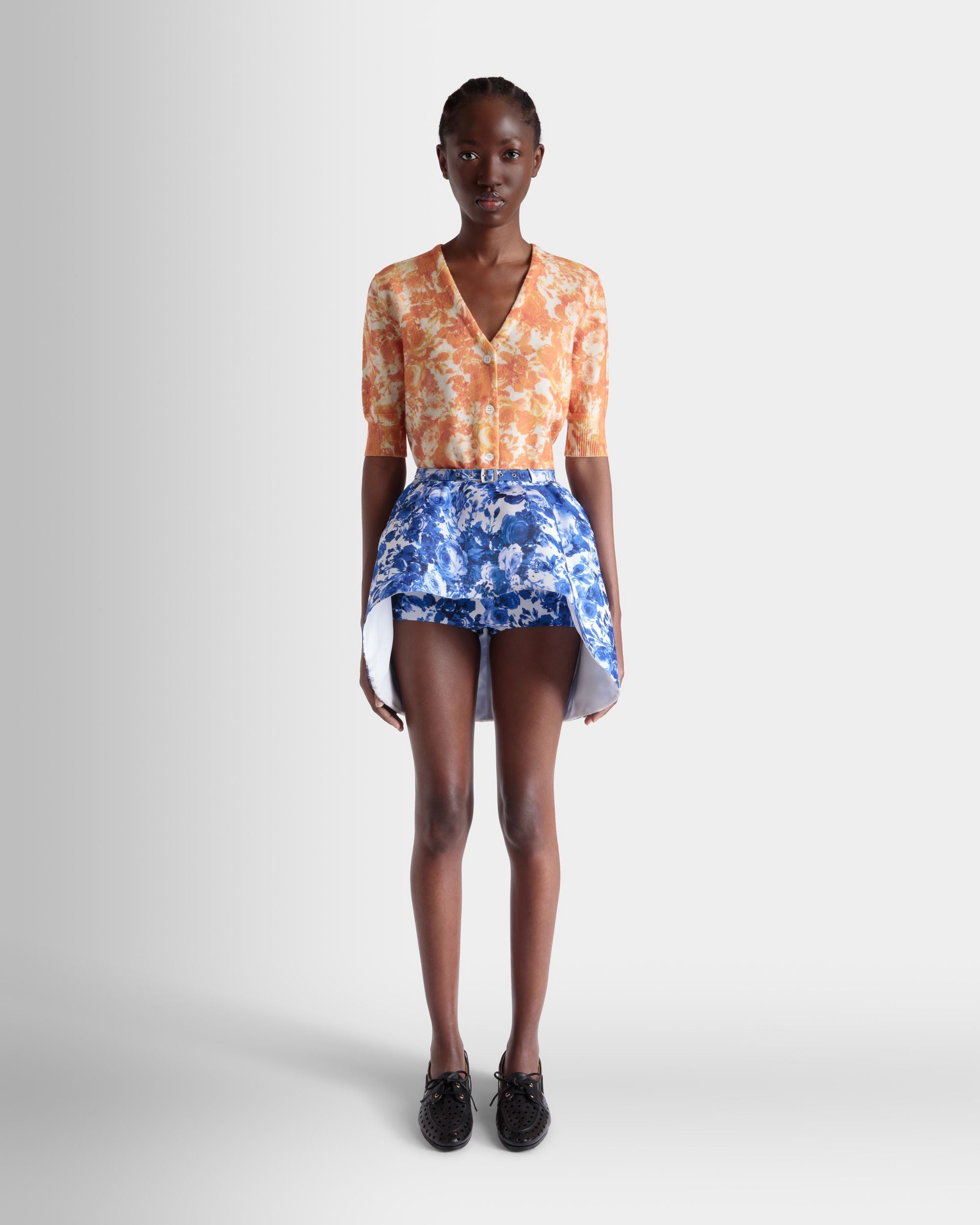 Minirock Aus Blauer Seide Mit Rosengarten-Print - Damen - Bally - 02