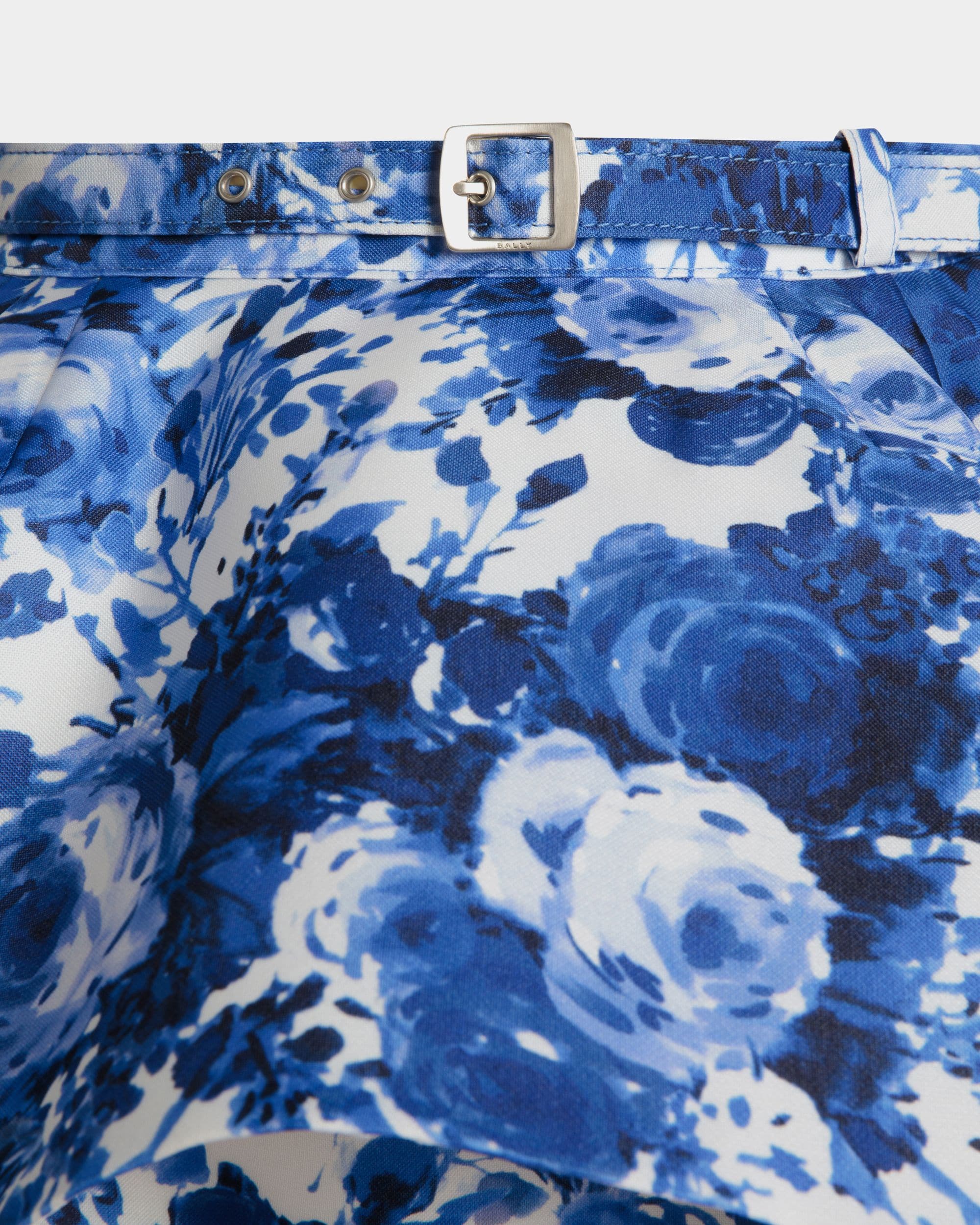 Minigonna In Seta Blu Con Stampa Rosengarten - Donna - Bally - 04