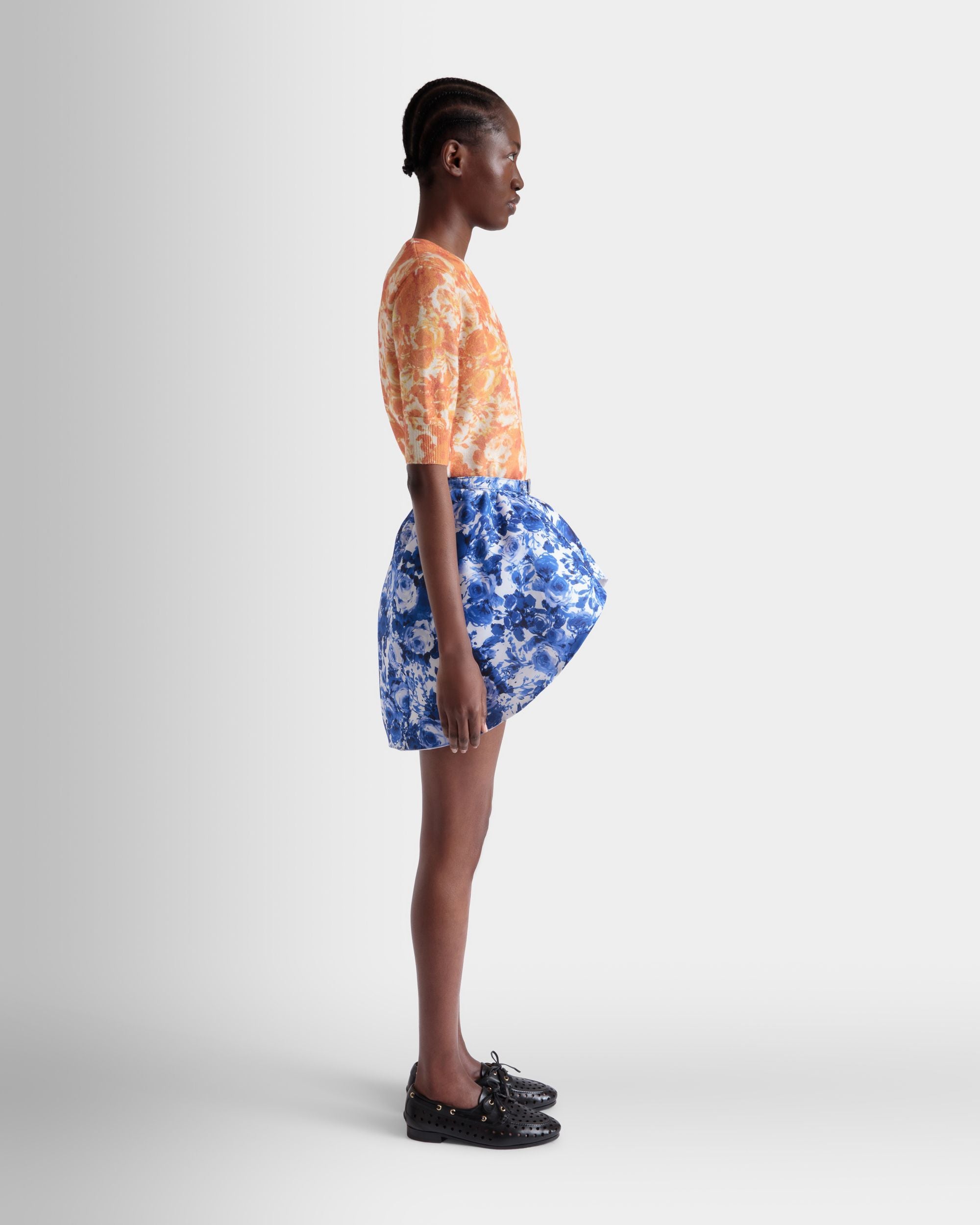 Minigonna In Seta Blu Con Stampa Rosengarten - Donna - Bally - 05