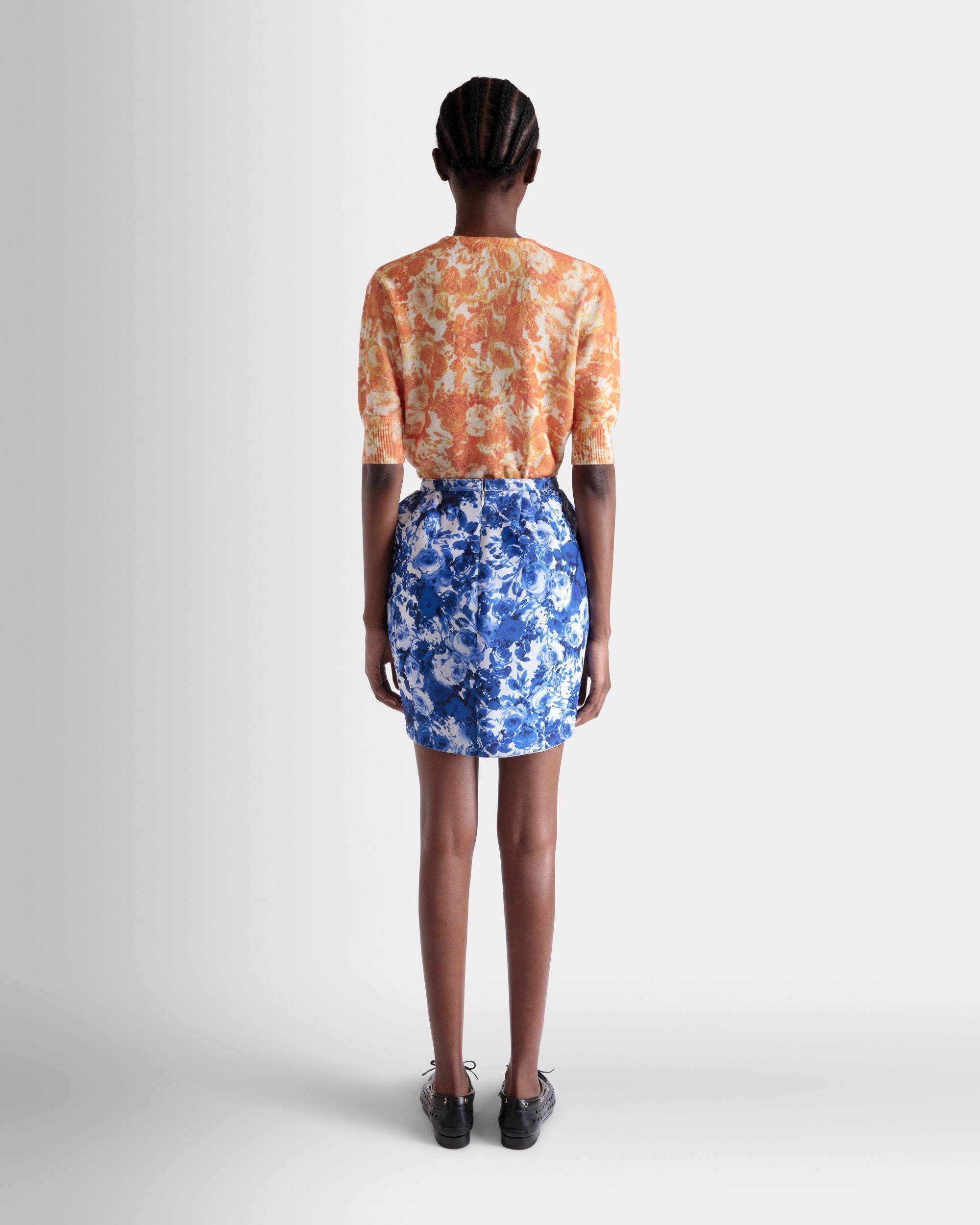 Minigonna In Seta Blu Con Stampa Rosengarten - Donna - Bally - 06