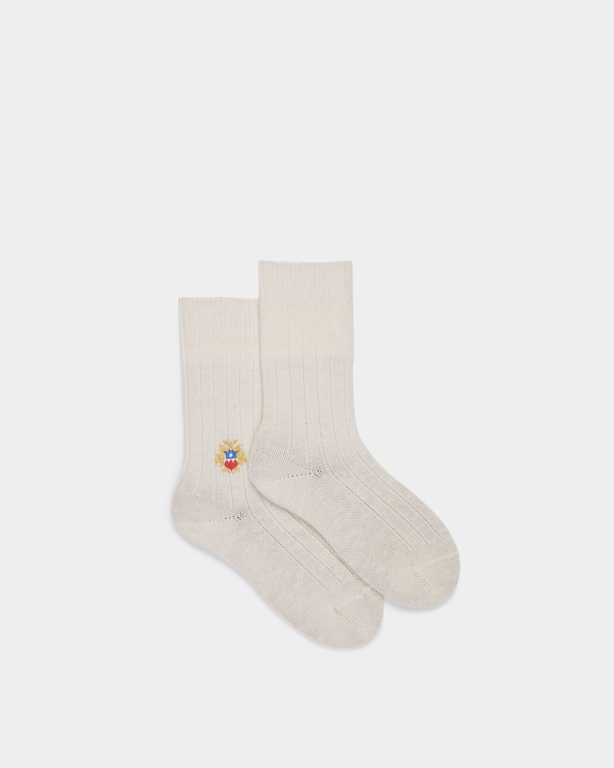 Socks With Bally Crest Logo In Ivory Wool Blend - Women's - Bally - 01