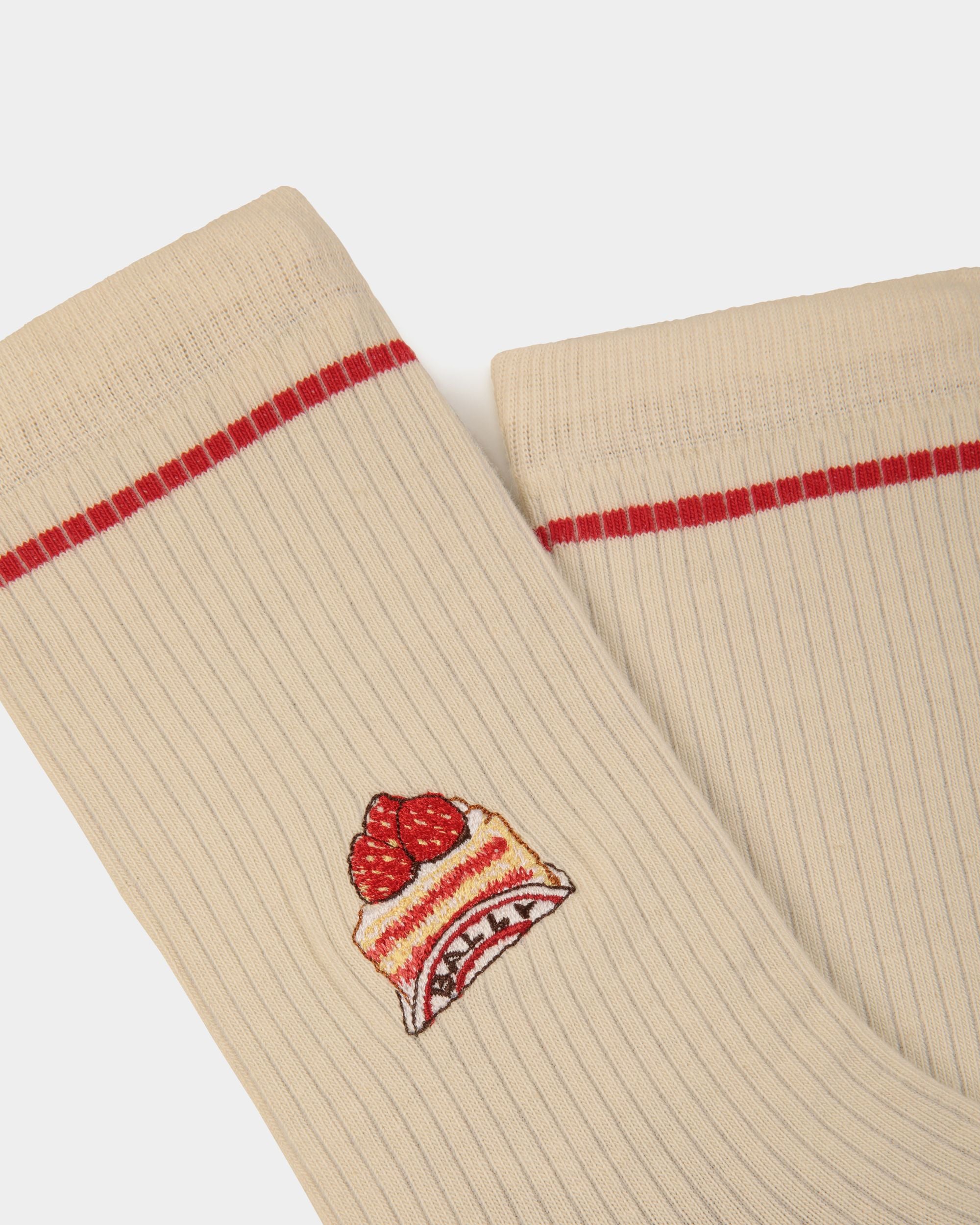 Socks With a Bally Cake in Ivory Cotton Blend - Women's - Bally - 02