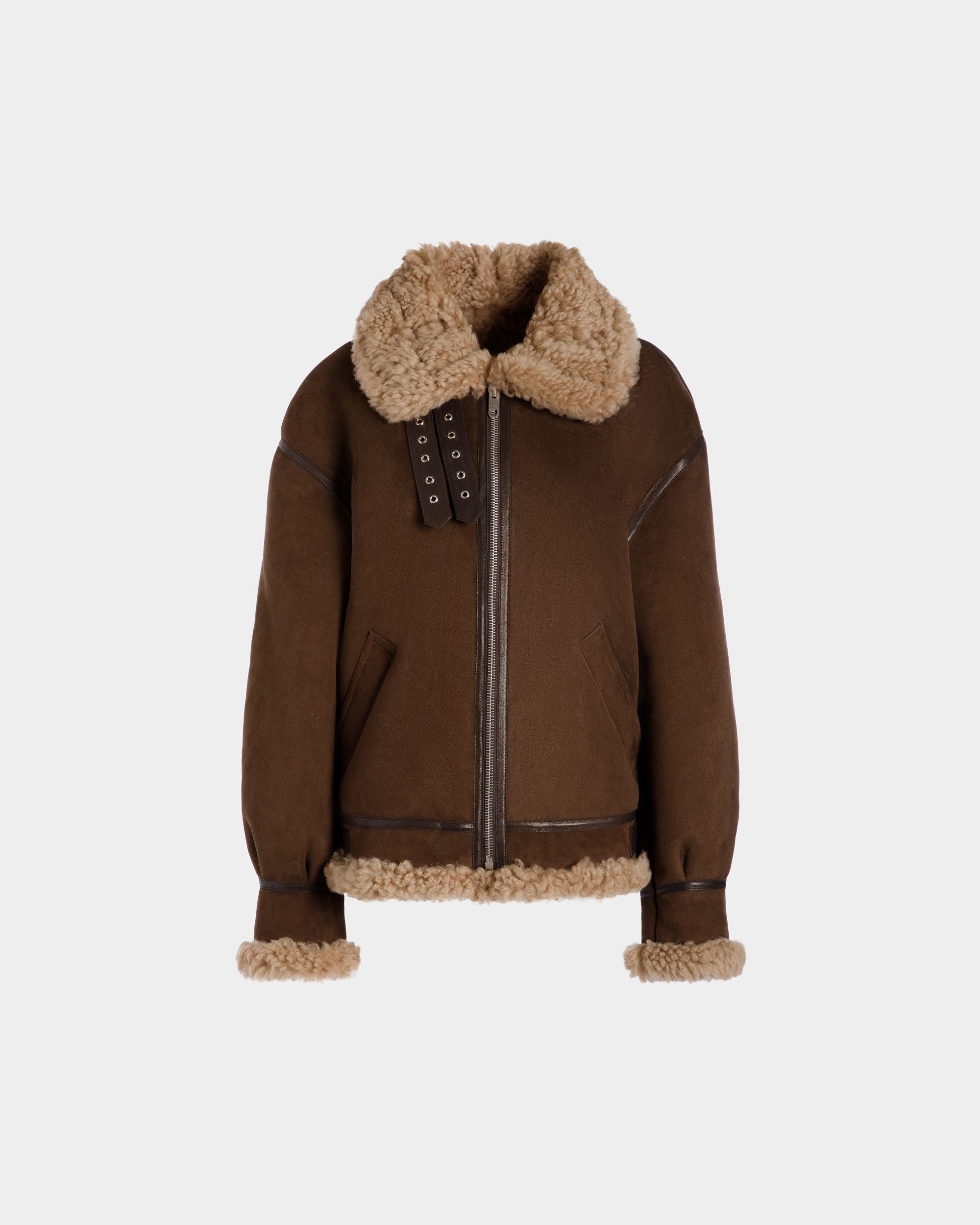 Aviator Jacket In Brown Shearling - Women's - Bally - 01