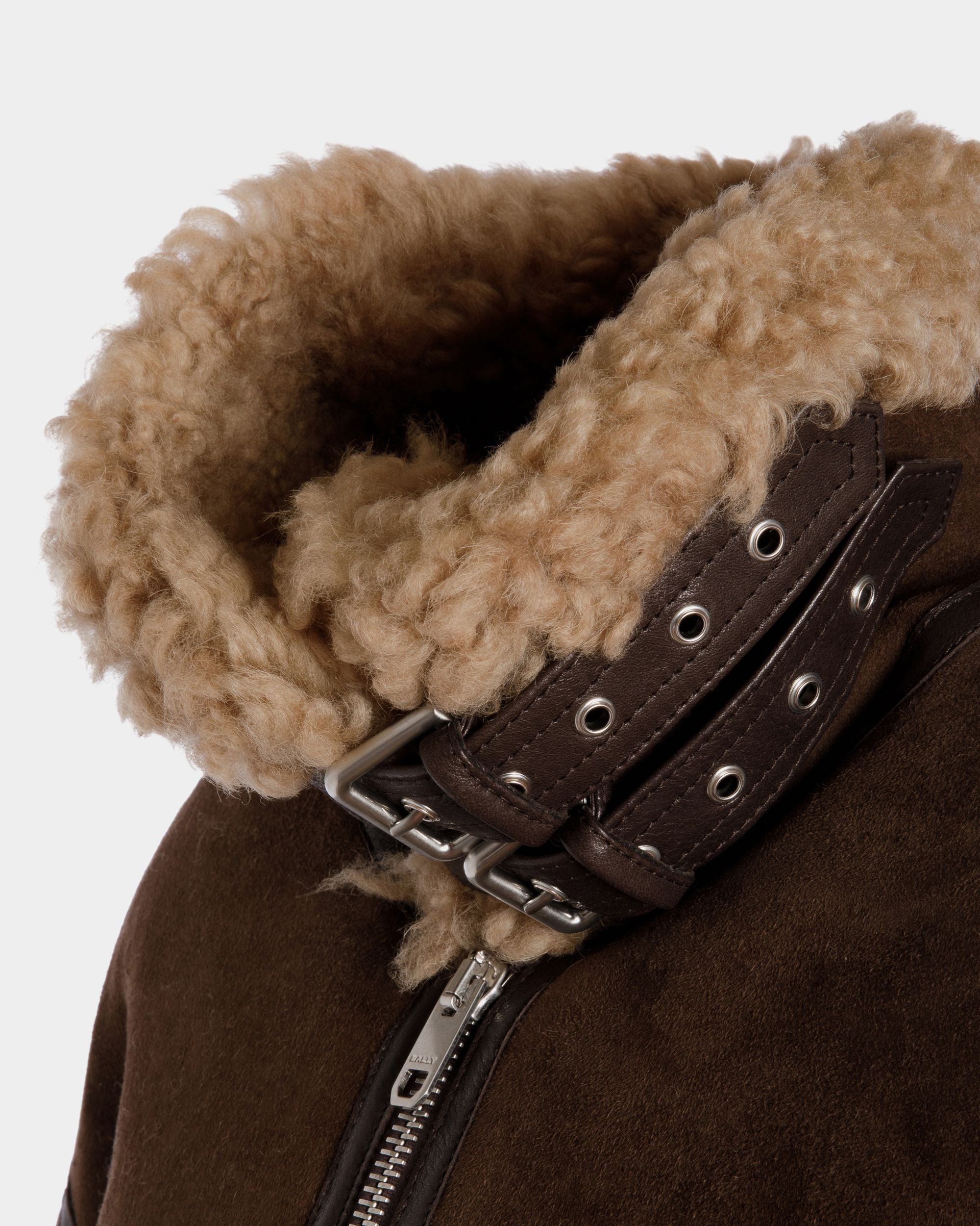 Aviator Jacket In Brown Shearling - Women's - Bally - 02