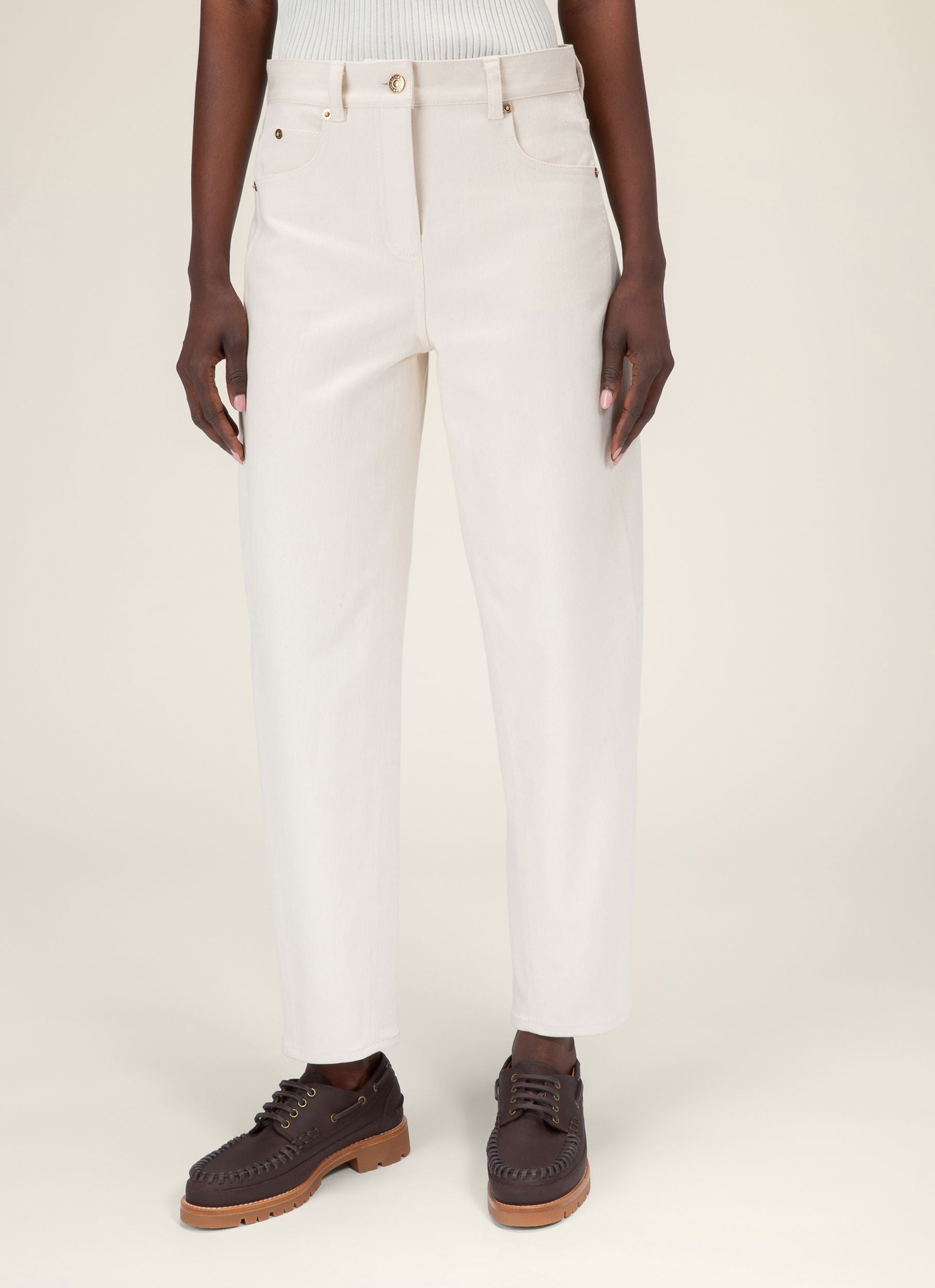 Pantalon En Denim Ivoire - Femme - Bally - 03