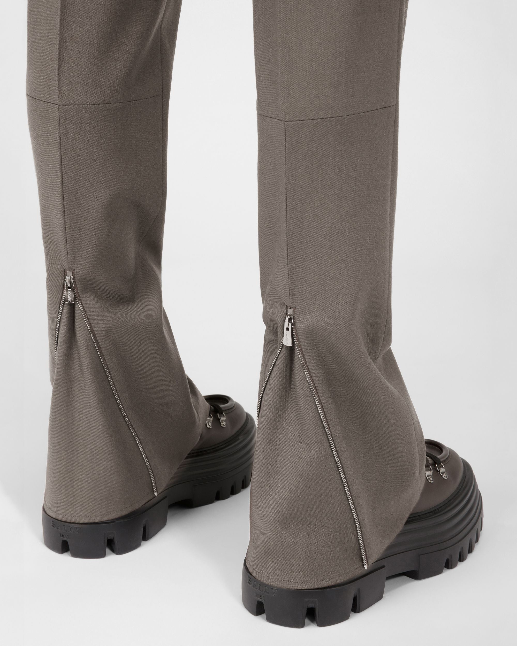 Pantalon En Laine Et Coton Gris - Femme - Bally - 02
