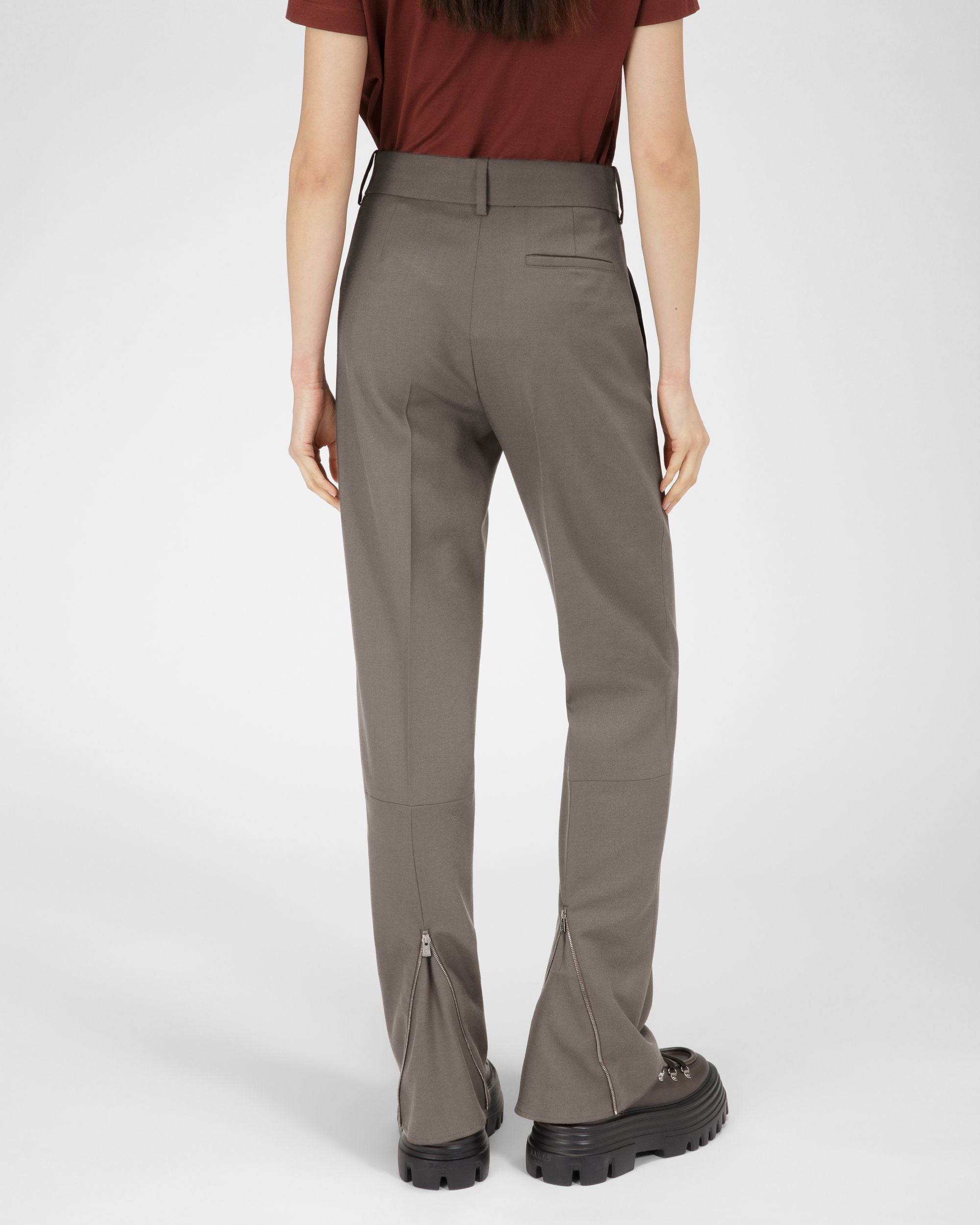 Pantalon En Laine Et Coton Gris - Femme - Bally - 03