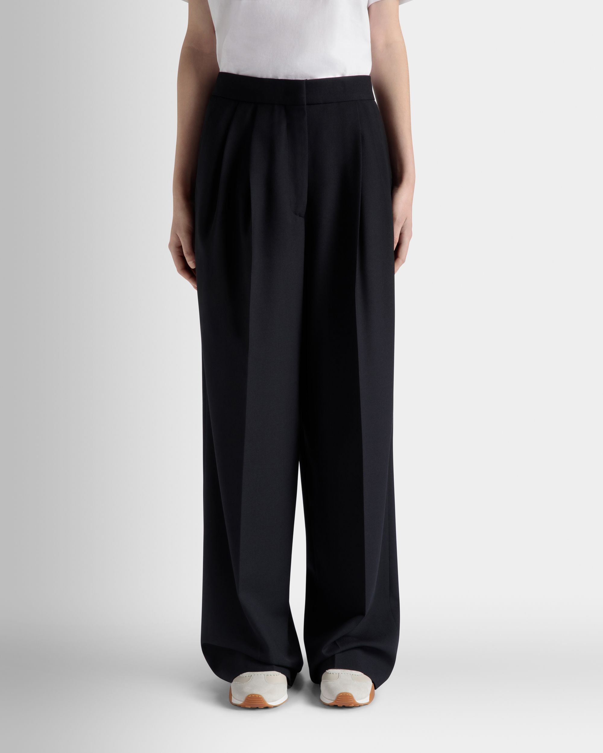 Wide Leg-Hose Für Damen Aus Wollmix In Navy Blue - Damen - Bally - 03
