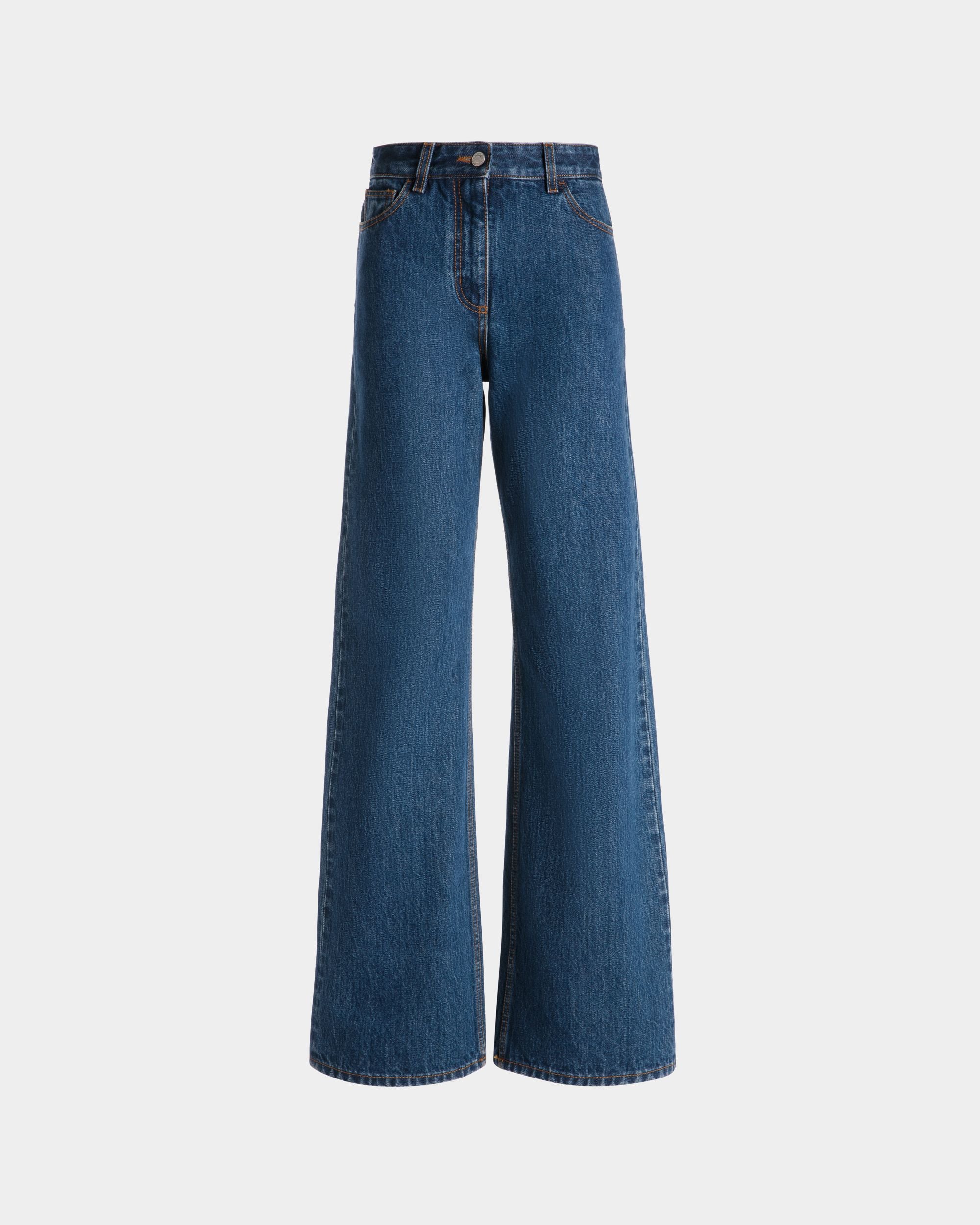 Wide-Leg Denim Pants In Medium Blue Cotton - Women's - Bally - 01