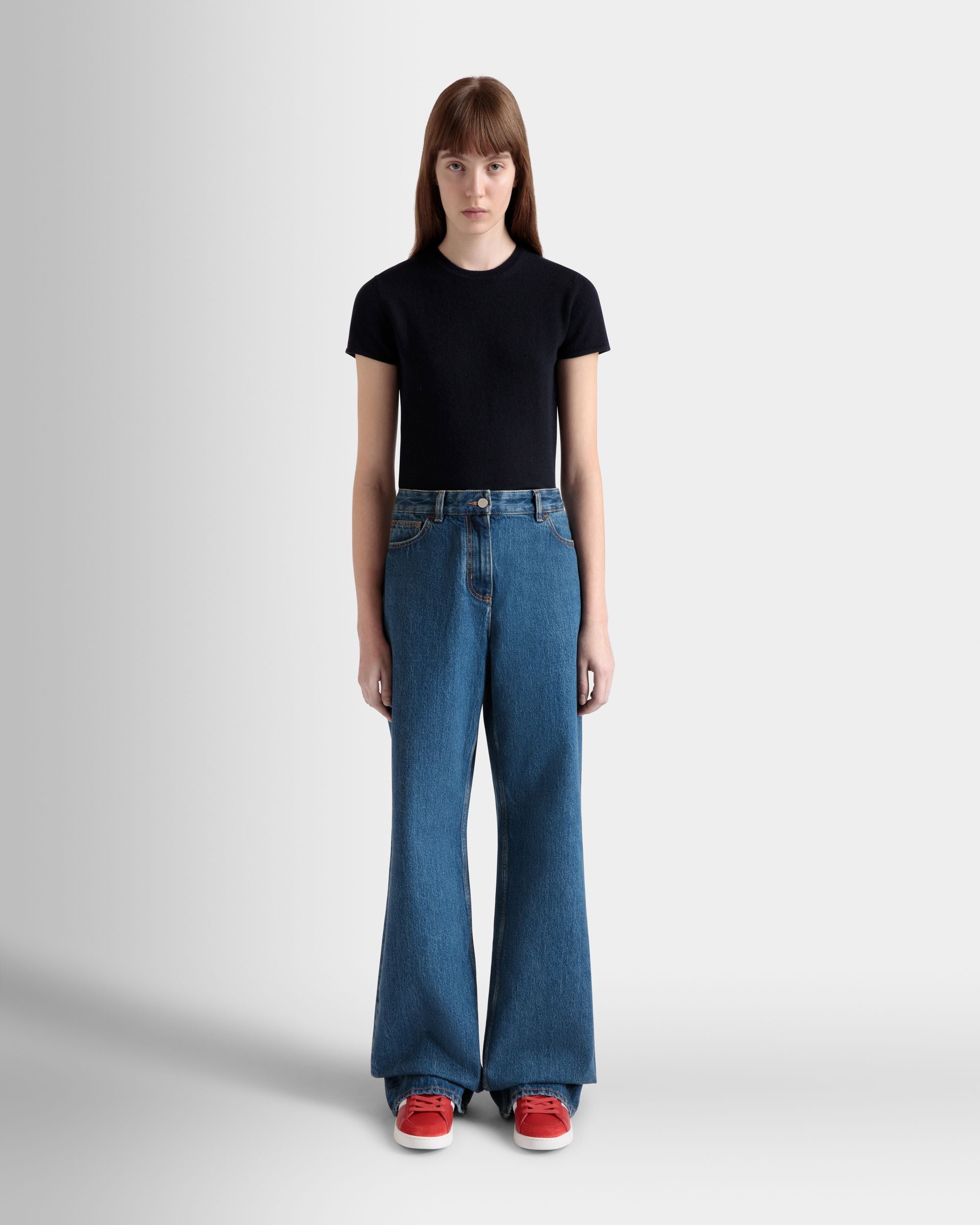 Wide-Leg Denim Pants In Medium Blue Cotton - Women's - Bally - 02
