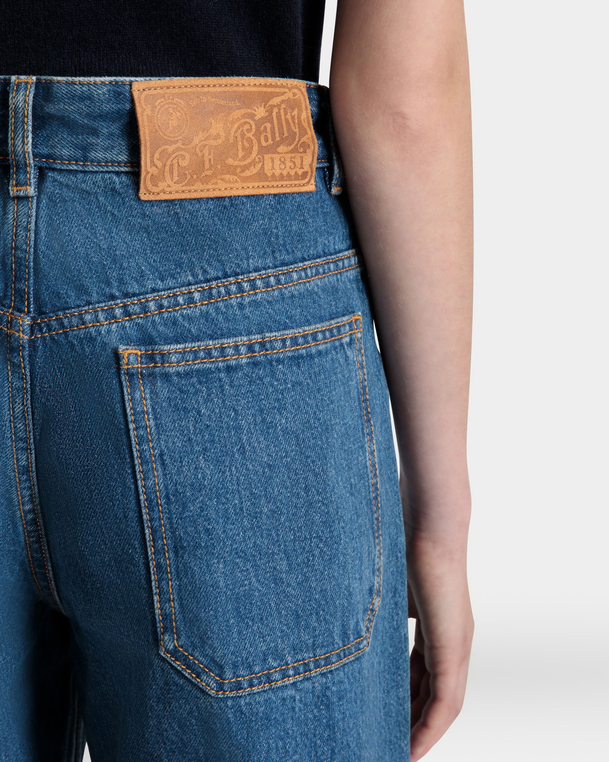 Wide-Leg Denim Pants In Medium Blue Cotton - Women's - Bally - 03