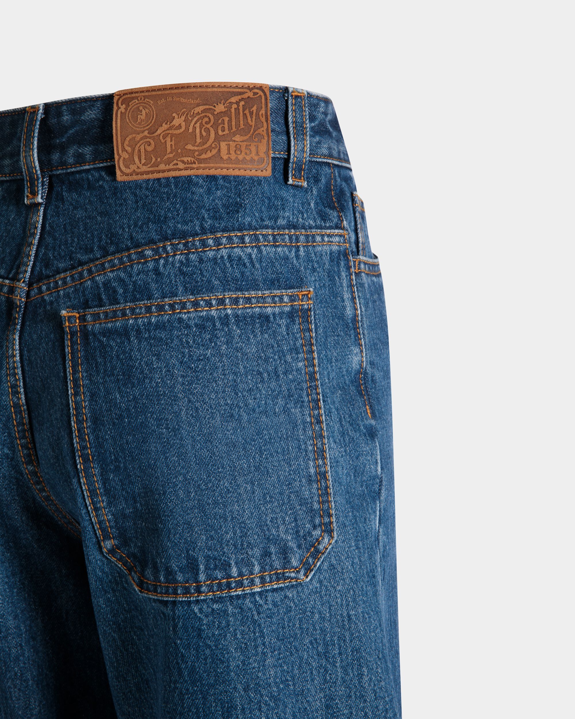 Wide-Leg Denim Pants In Medium Blue Cotton - Women's - Bally - 04
