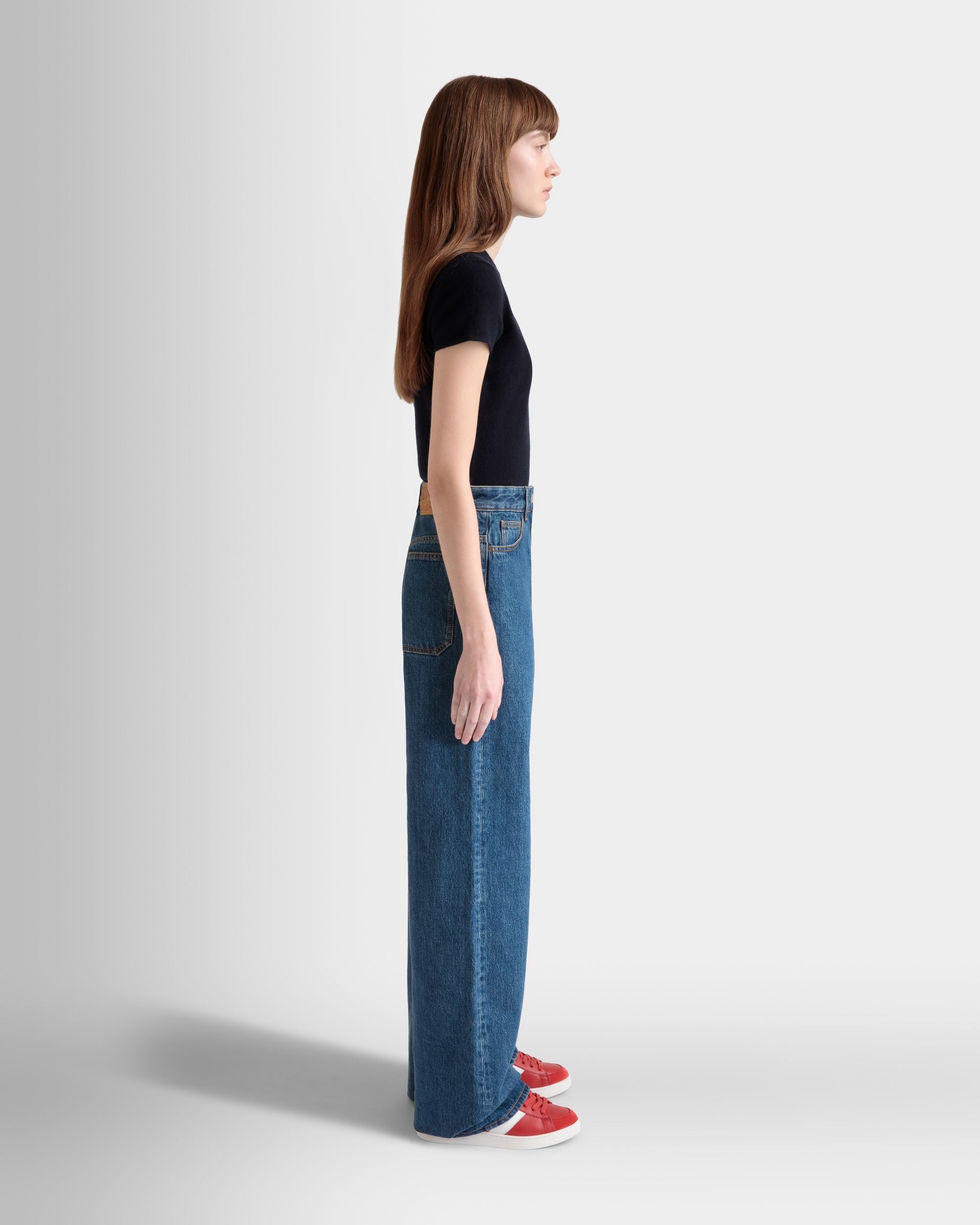 Wide-Leg Denim Pants In Medium Blue Cotton - Women's - Bally - 05