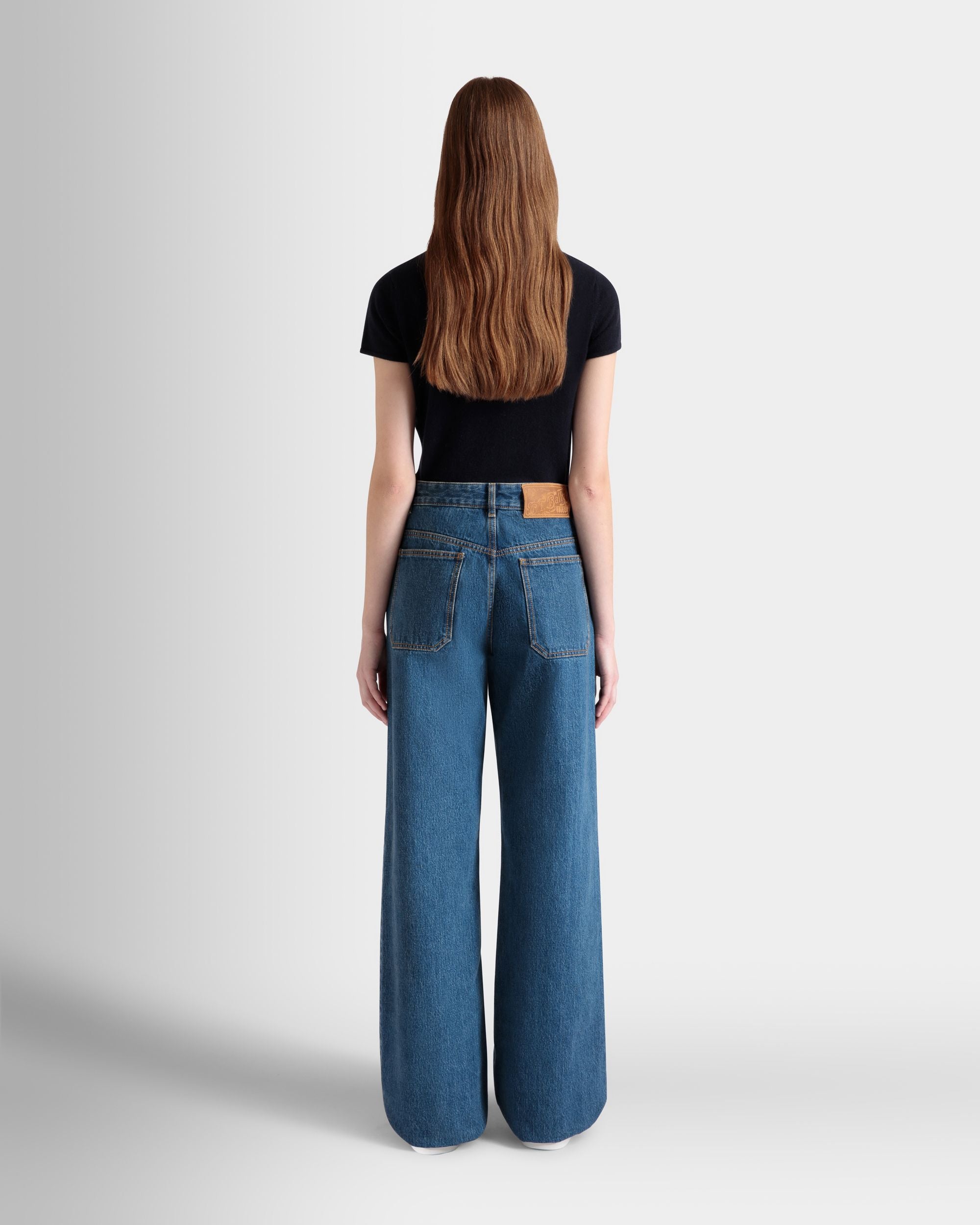 Wide-Leg Denim Pants In Medium Blue Cotton - Women's - Bally - 06