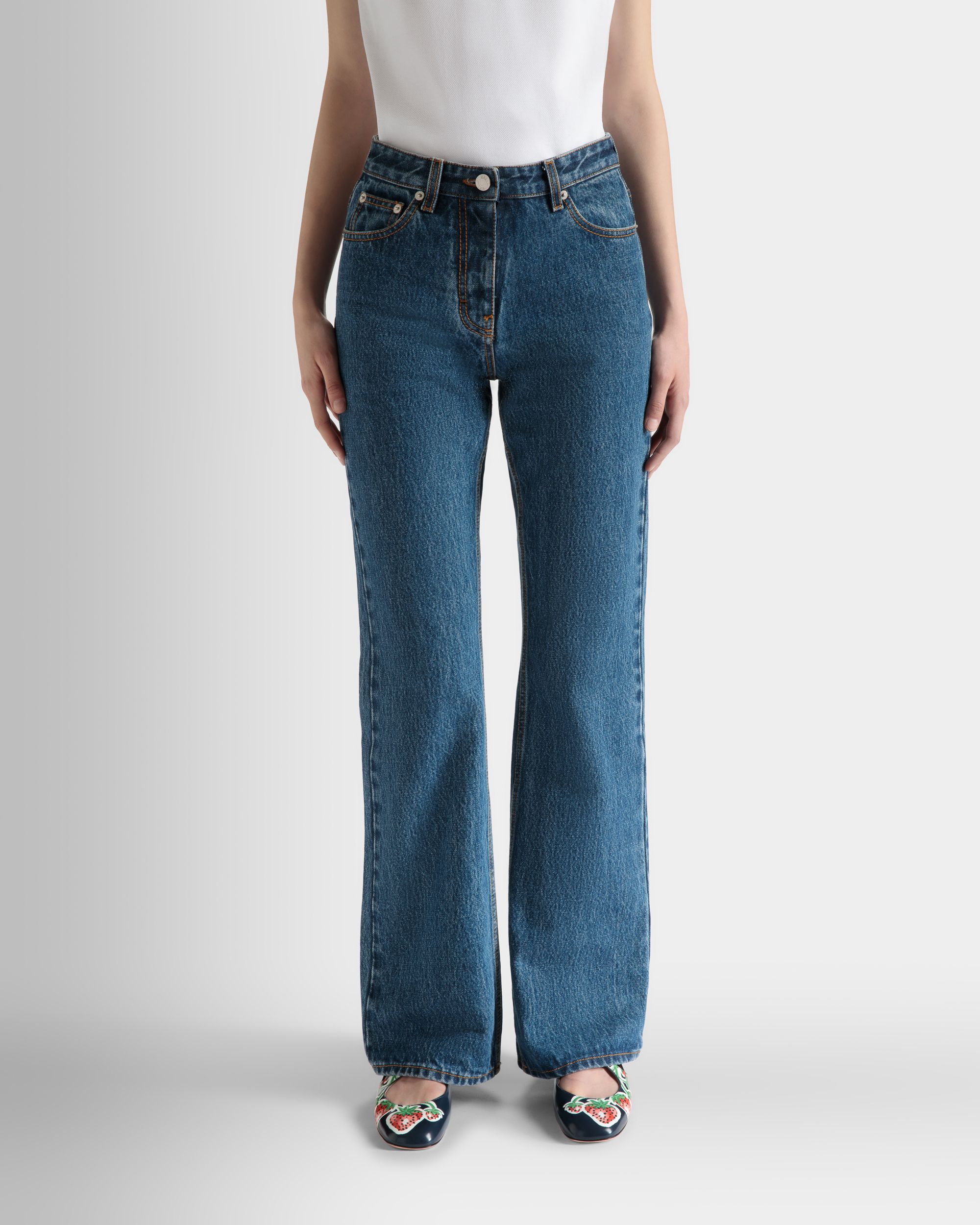 Pantalone Svasato In Cotone Denim Medium Blue - Donna - Bally - 03