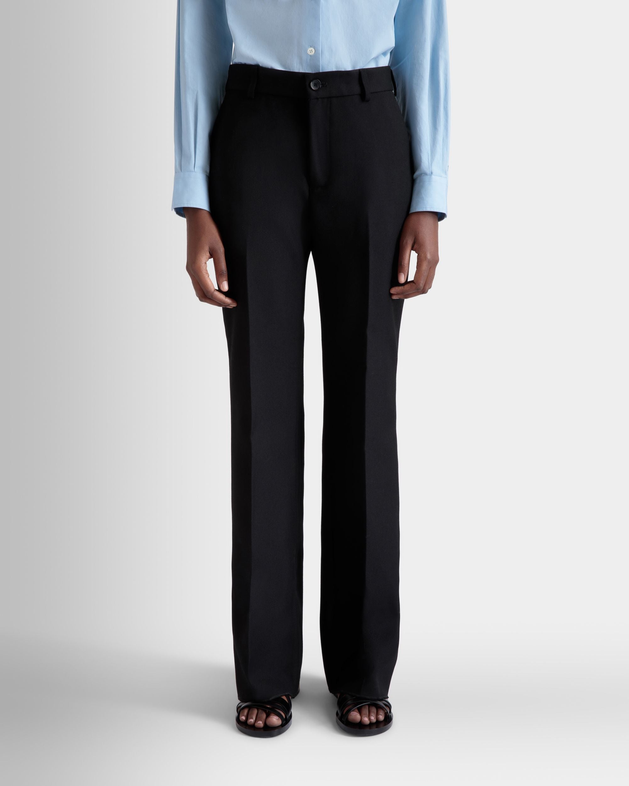 Pantalon Évasé En Laine Noire - Femme - Bally - 03