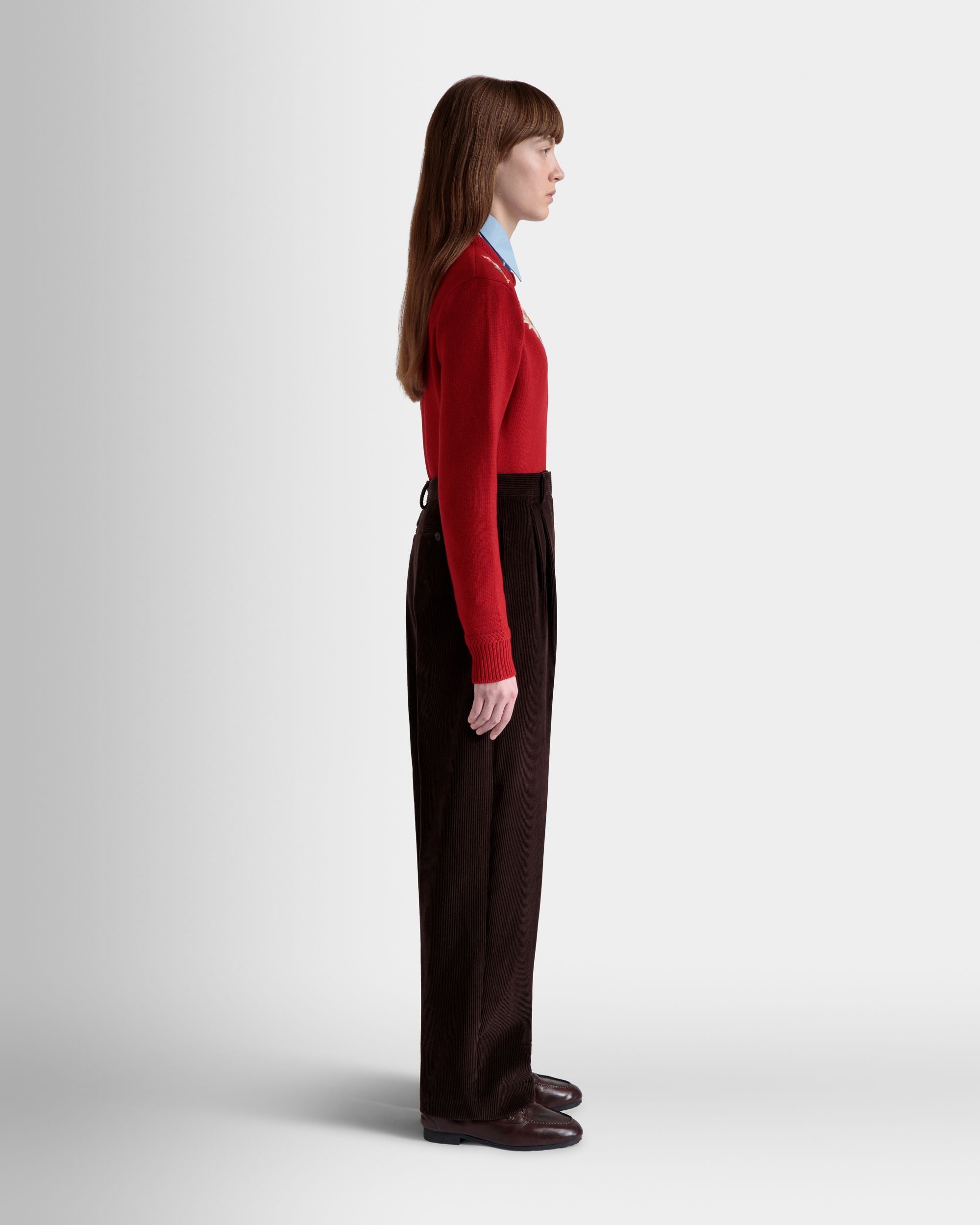 Pantalon À Pinces De La Capsule D’hiver En Velours Côtelé De Coton Ebano - Femme - Bally - 05